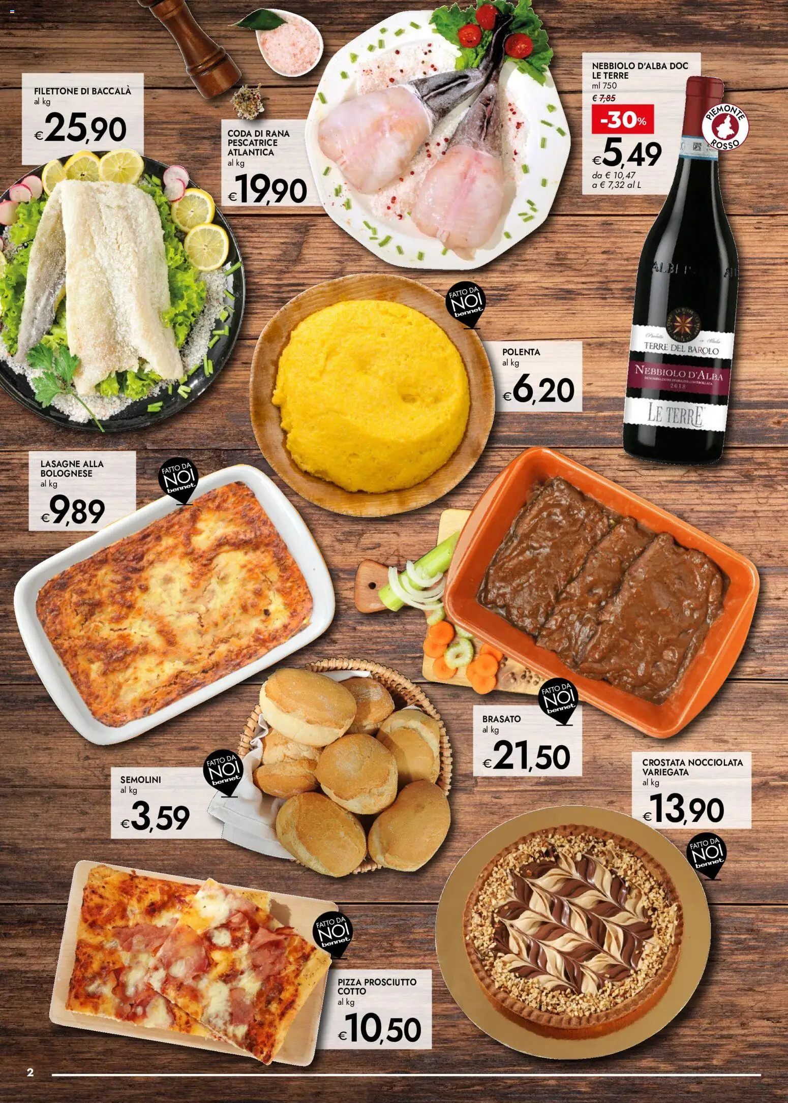 Volantino bennet del 01/10/2026 | Pagina: 2 | Prodotti: Prosciutto Cotto, Pizza, Rana pescatrice, Lasagne