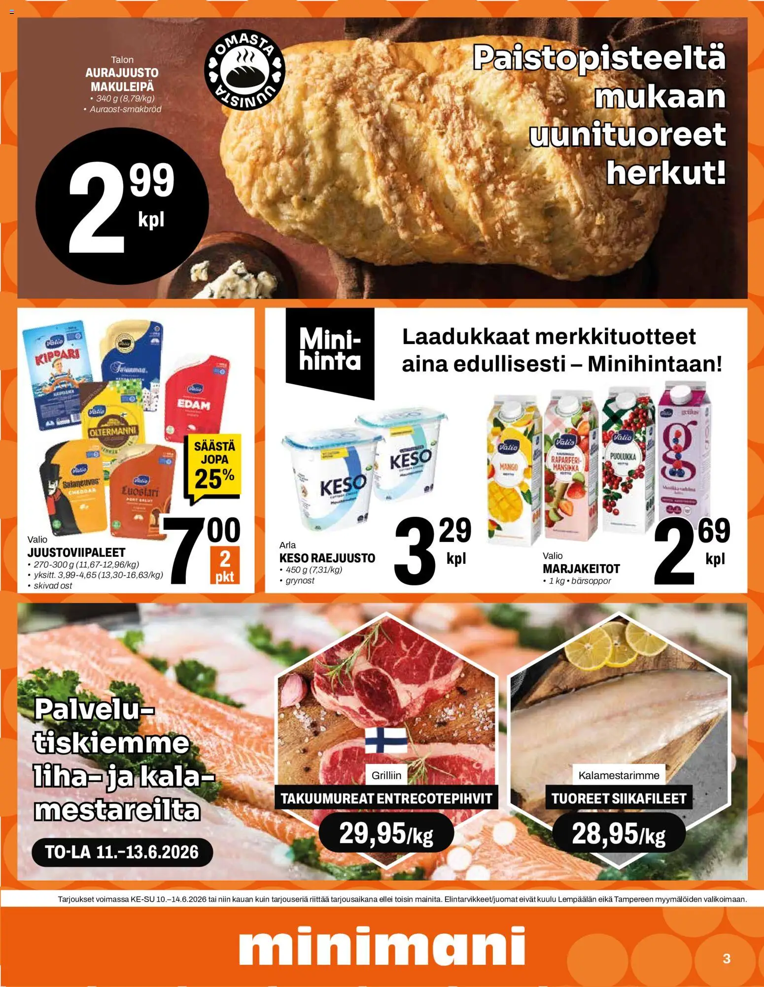 Minimani tarjoukset – voimassa 10.06.2026 alkaen | Sivu: 3 | Tuotteet: Mango, Cheddar, Kala, Raejuusto