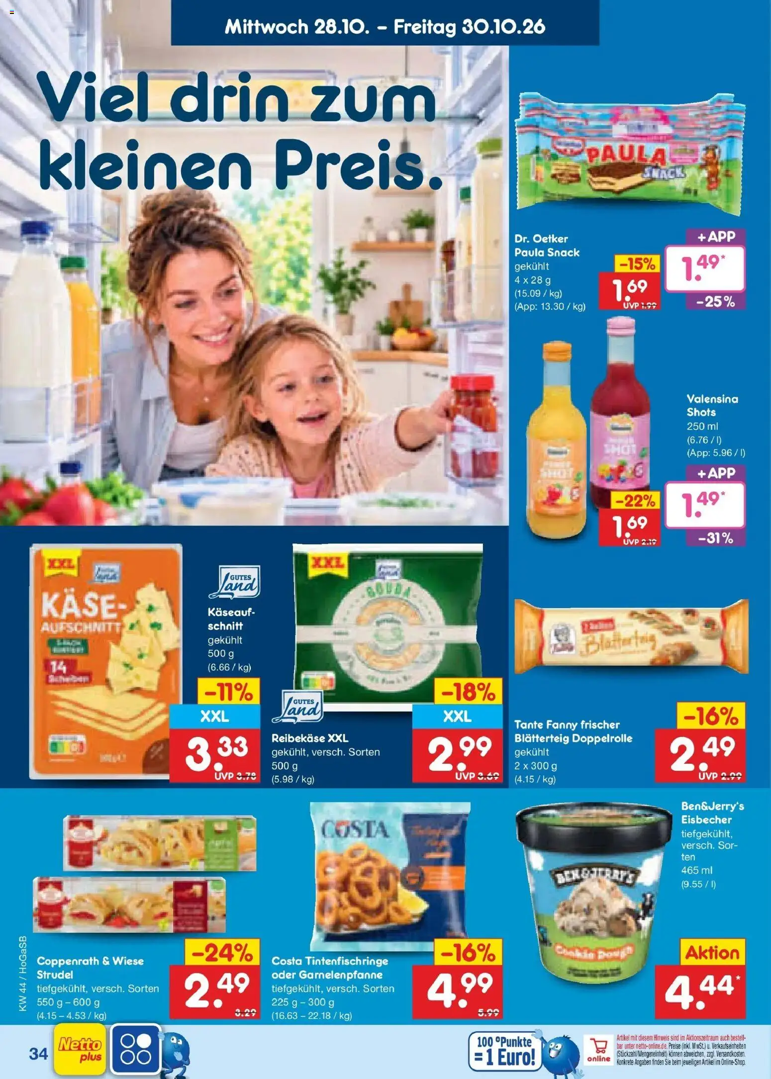 Netto Marken-Discount Prospekt Oldenburg – gültig ab 26.10.2026 | Seite: 46 | Produkte: Käse, Valensina, Reibekase
