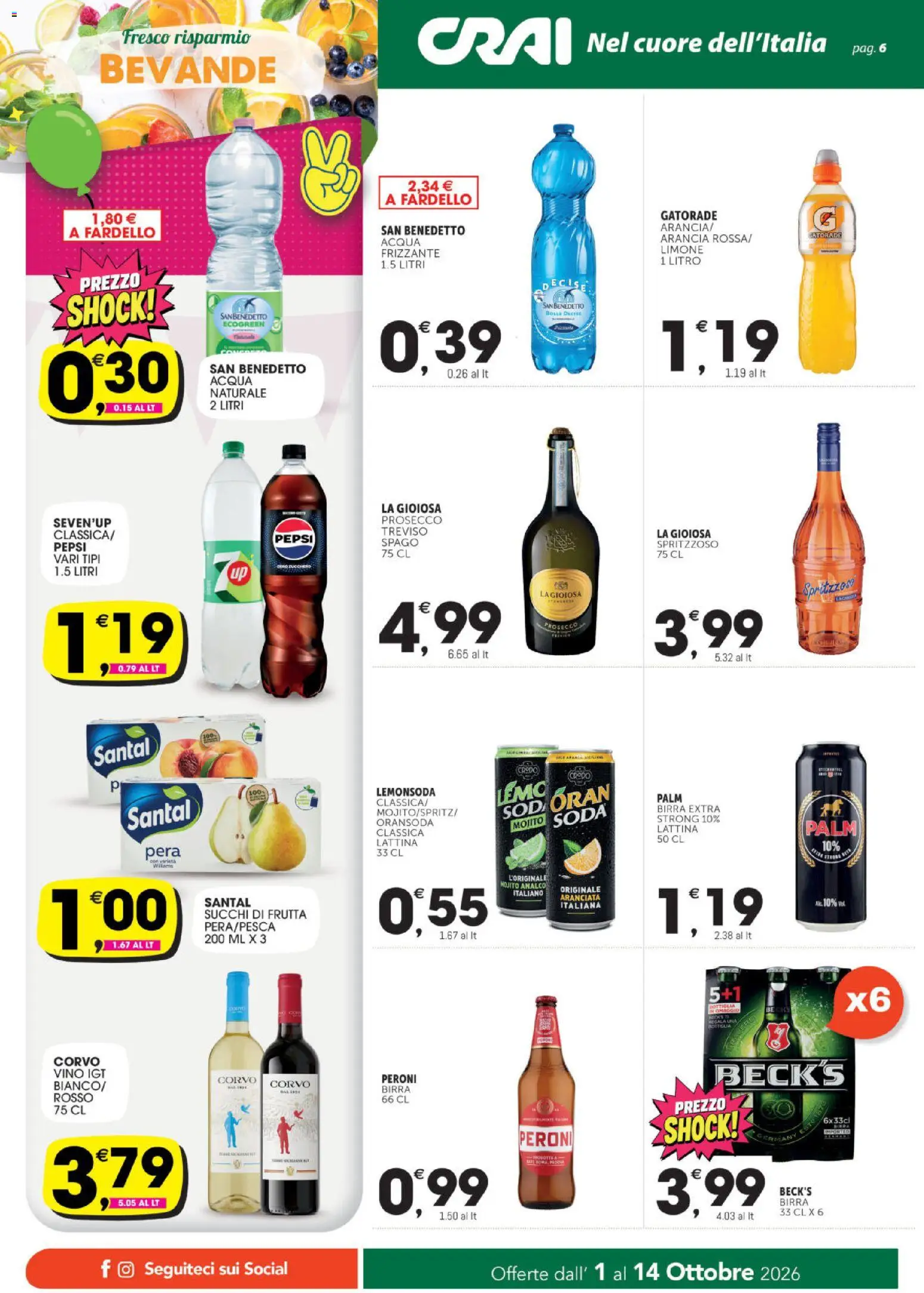 Volantino CRAI del 01/10/2026 | Pagina: 6 | Prodotti: Birra, Acqua, Pera, Bottiglia