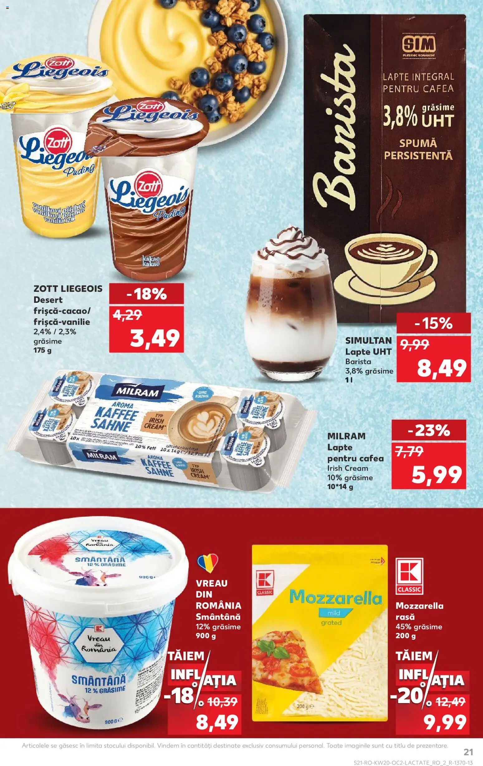Noul catalog Kaufland – valabil de la 13.05.2026 | Pagină: 21 | Produse: Mozzarella, Lapte, Cafea, Smântână