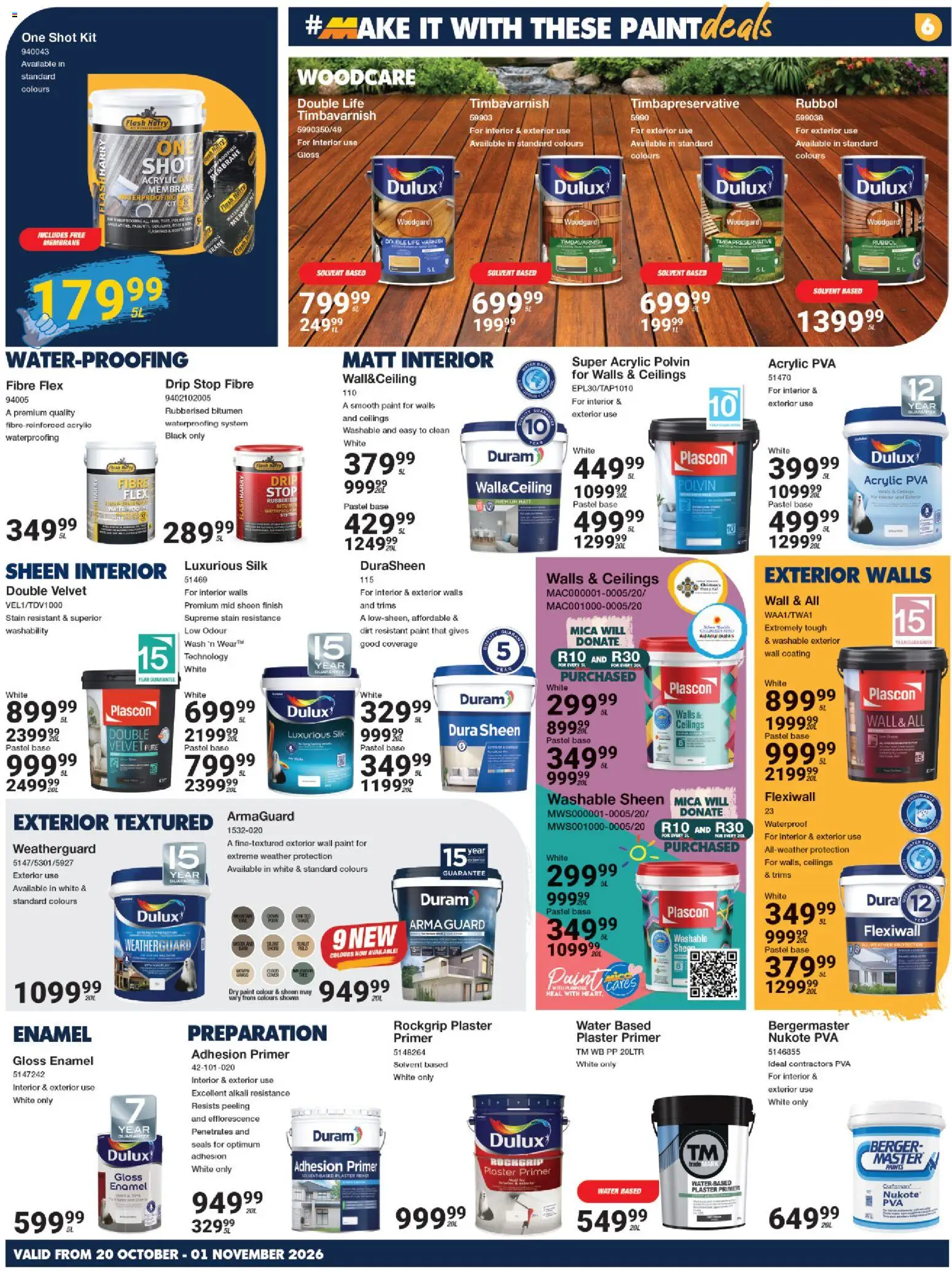 New MICA catalogue – valid from 20/10/2026 | Page: 6 | Products: Primer, Plaster, Enamel, Water