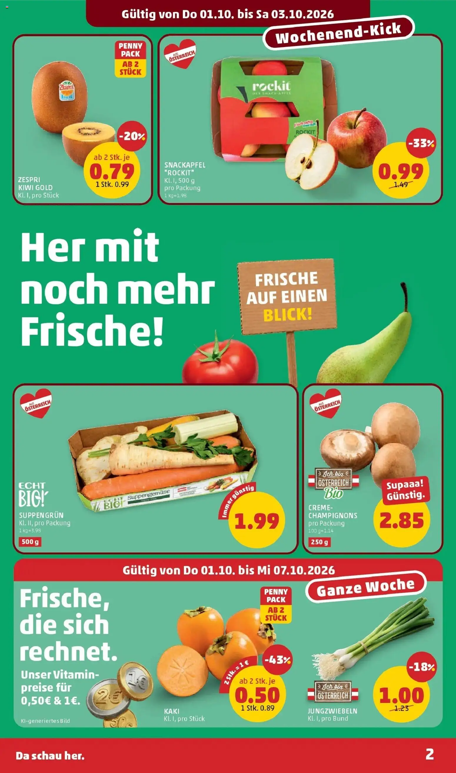 Penny Markt Die ganze Woche sparen ab (01.10.2026) - Angebote, Prospekt | Seite: 2 | Produkte: Kiwi, Creme
