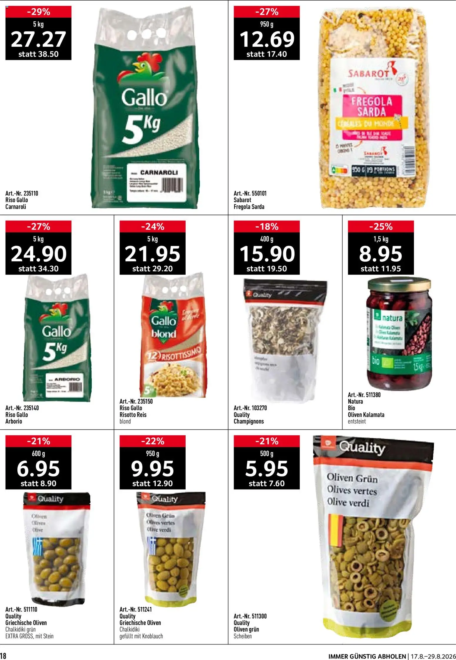 Prodega aktionen Ciao Hola Ola – gültig ab 17.08.2026 | Seite: 18 | Produkte: Champignons, Reis, Knoblauch