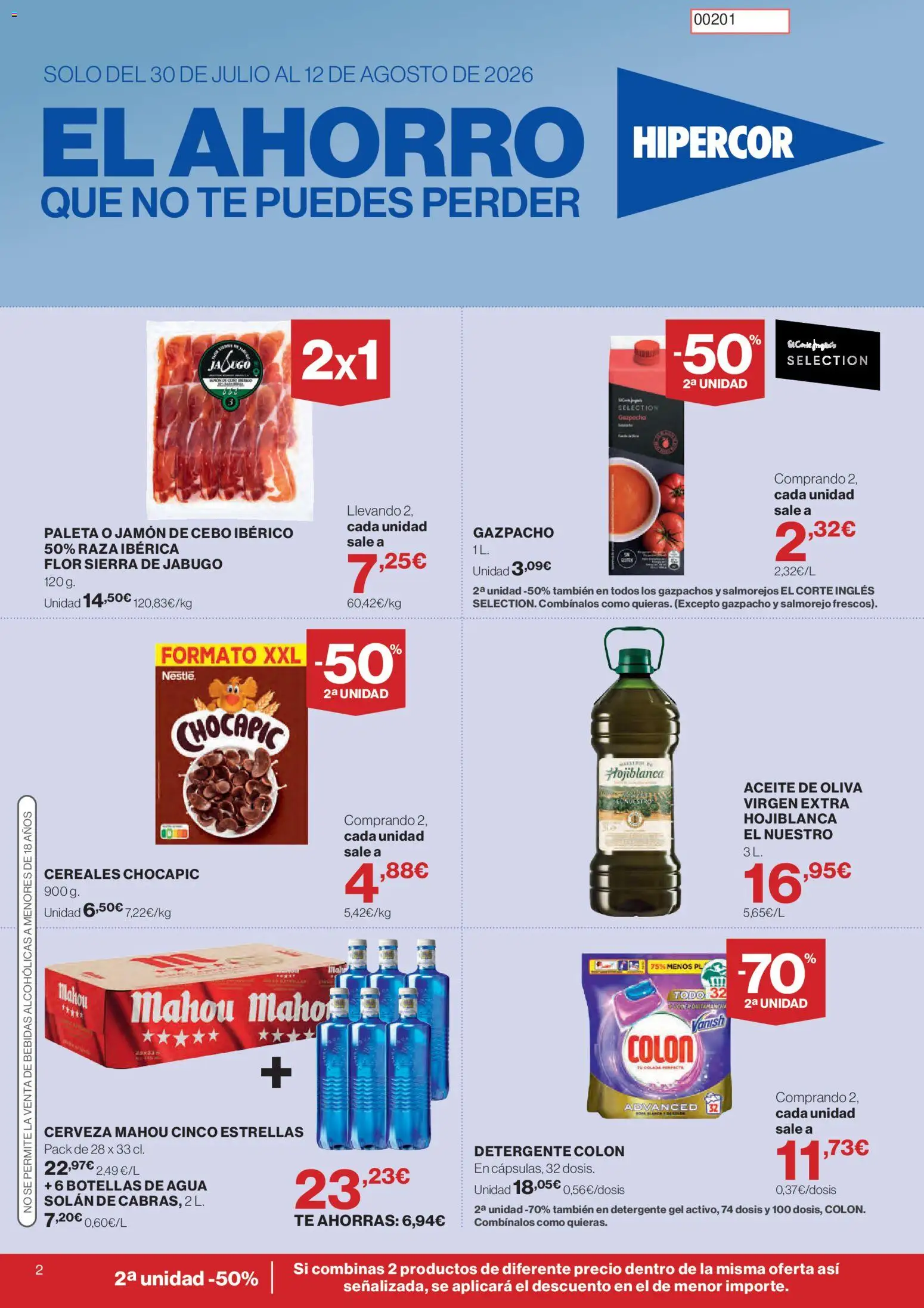 Hipercor catálogo │ válido desde el 30/07/2026 | Página: 2 | Productos: Jamón, Cereales, Aceite de oliva, Gazpacho