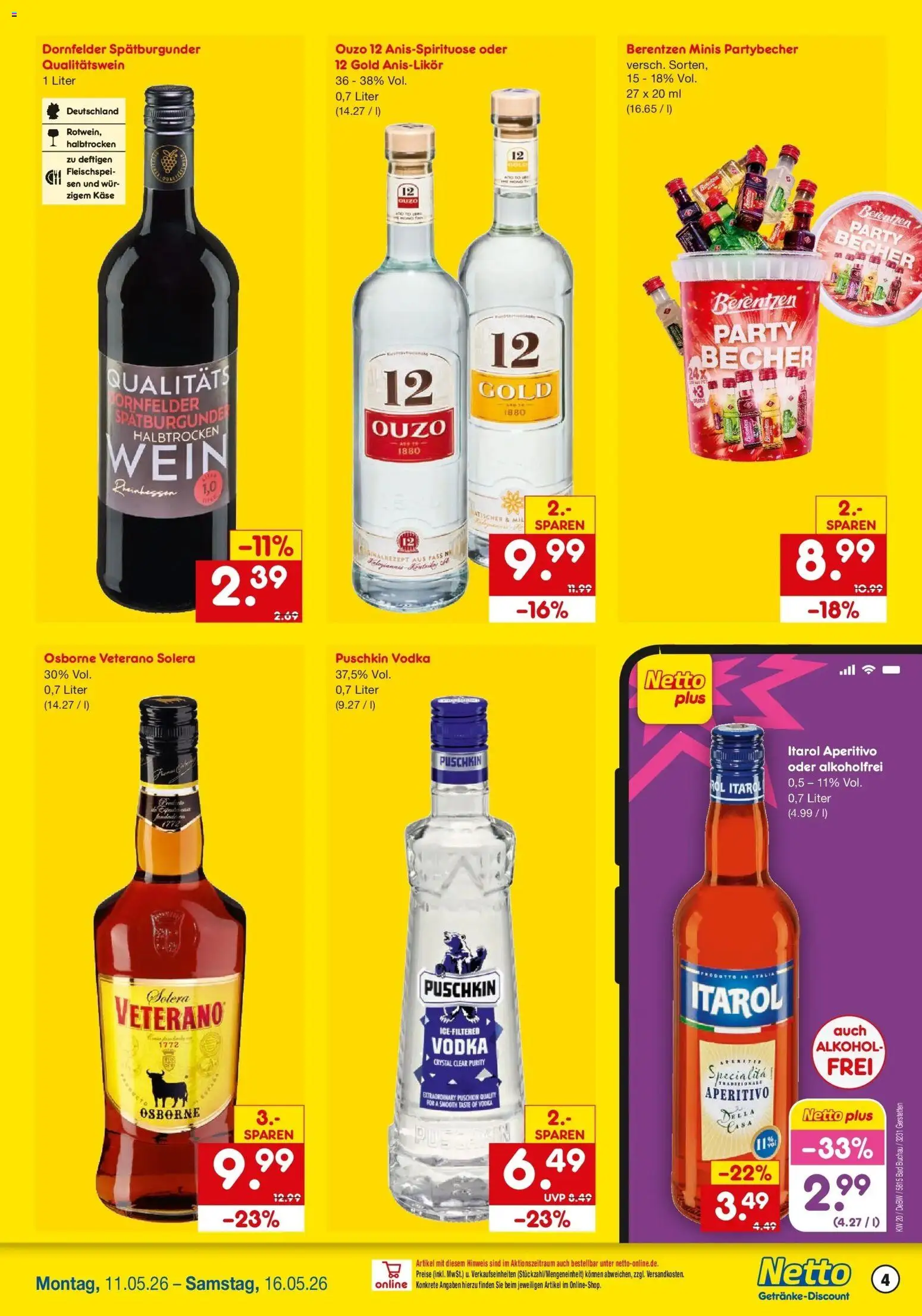 Netto Marken-Discount Prospekt Gerstetten	 – gültig ab 10.05.2026 | Seite: 4 | Produkte: Osborne, Käse, Bad, Berentzen