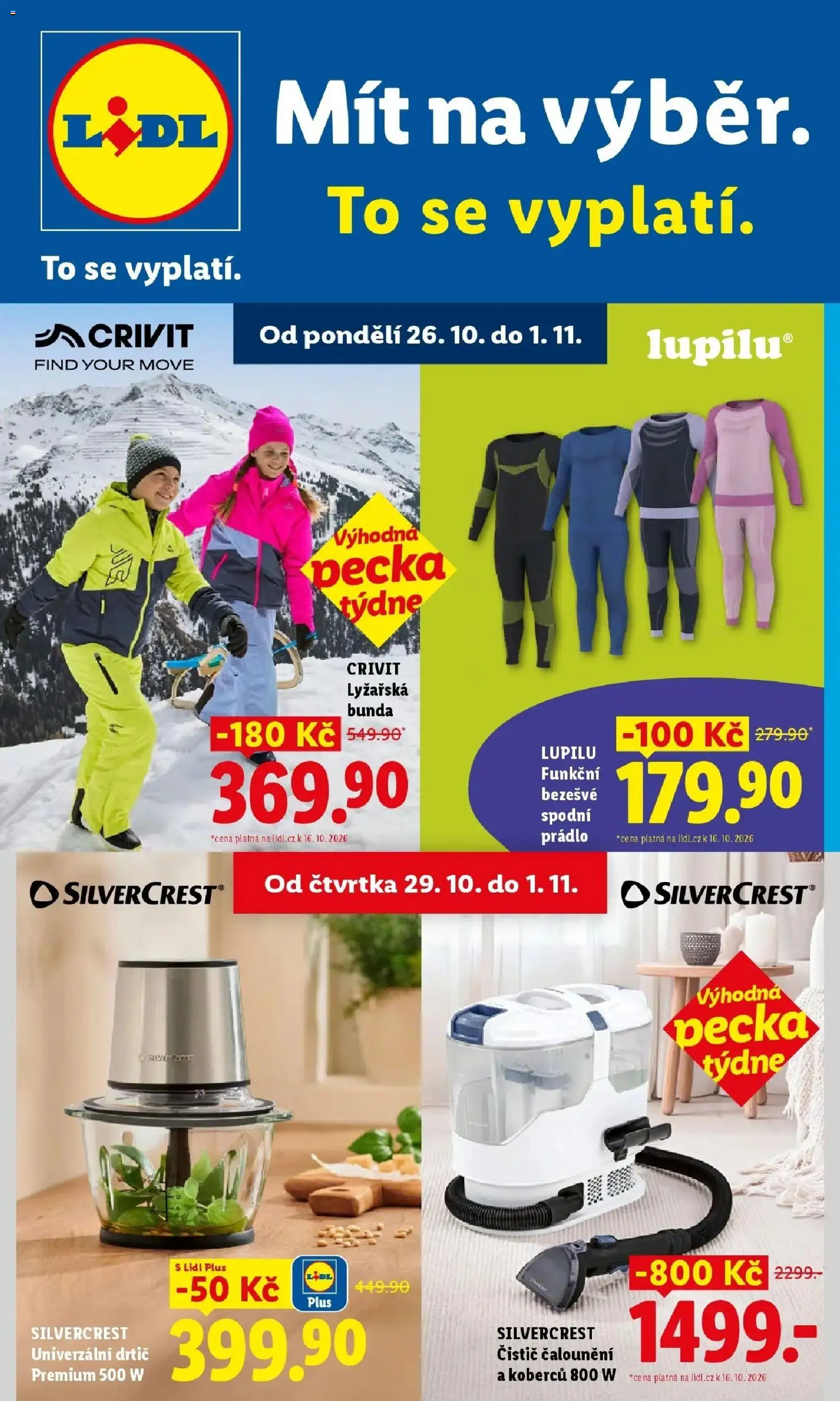 Lidl leták od 26.10.2026 - Nový akční leták | Strana: 1 | Produkty: Bunda, Spodní prádlo, Drtič
