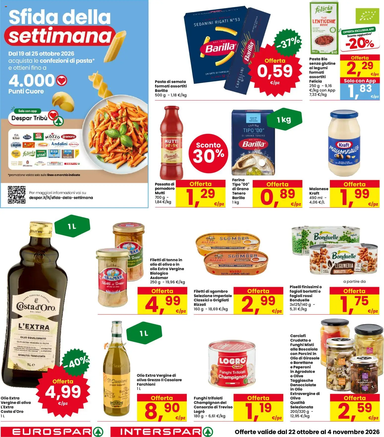 Volantino Interspar del 22/10/2026 | Pagina: 24 | Prodotti: Pasta di semola, Barilla, Mutti, Olio di girasole