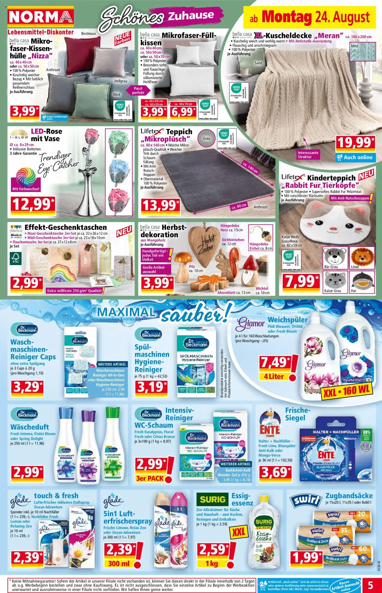Norma Flugblatt gültig ab 24.08.2026 | Seite: 5 | Produkte: Hülle, Kissen, Bad, Weichspüler