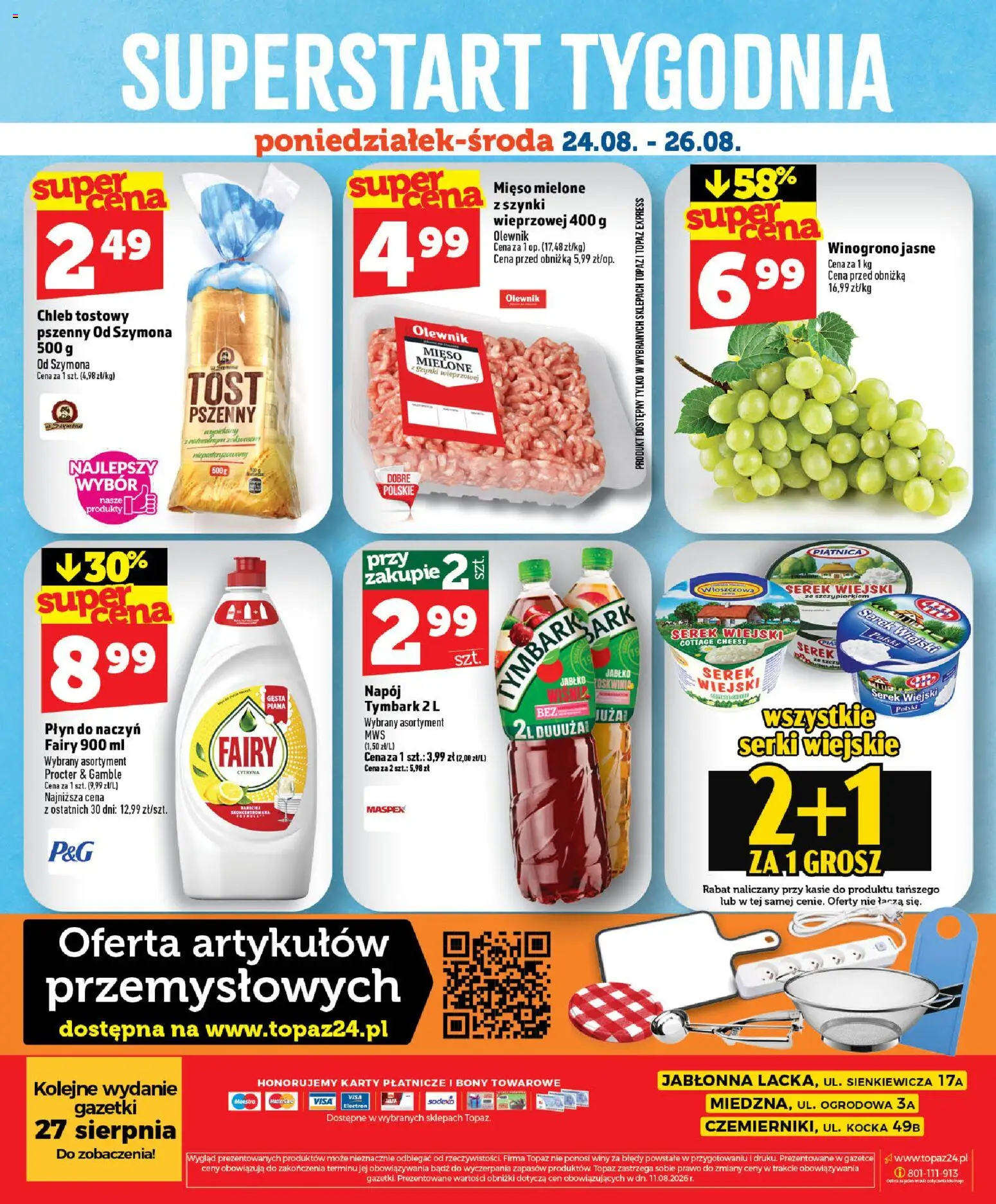 Topaz gazetka - Ceny małe na stałe od 20.08.2026 | Strona: 44 | Produkty: Chleb tostowy, Mięso mielone, Fairy, Piana