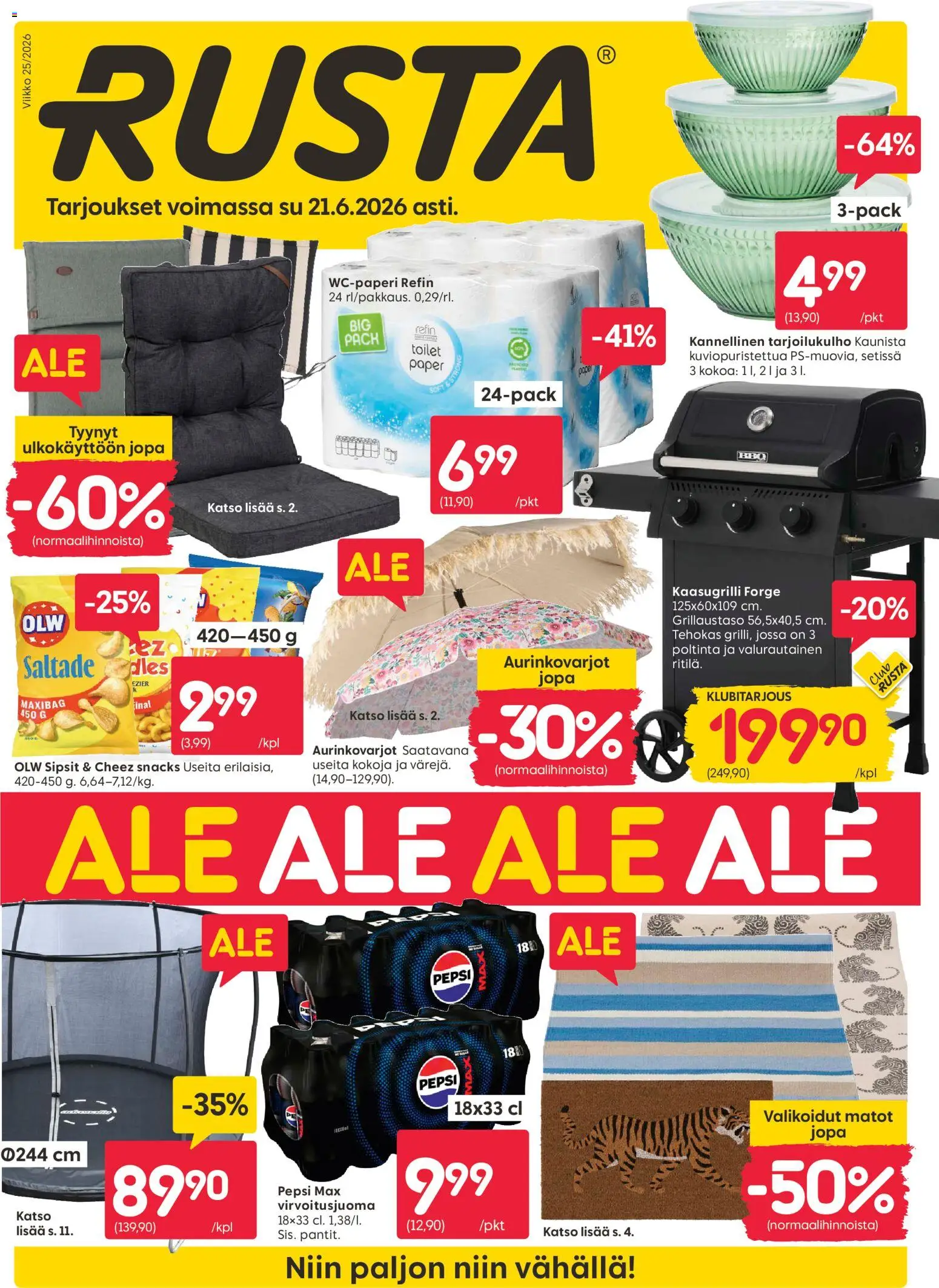 Rusta tarjoukset – voimassa 15.06.2026 alkaen | Sivu: 1 | Tuotteet: Matot, Kaasugrilli, Ritilä, Pepsi