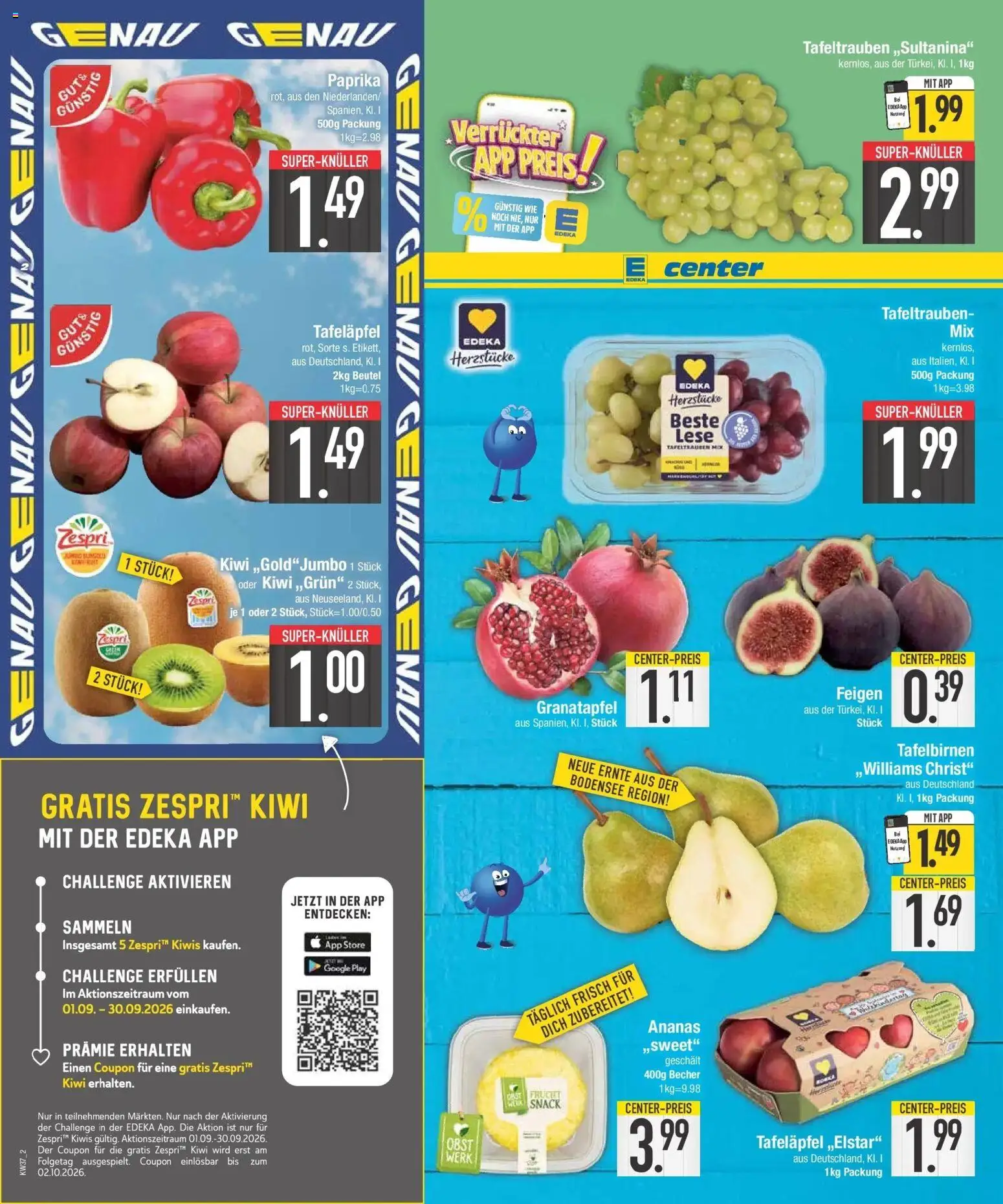 E center Prospekt München (ab 07.09.2026) zum Blättern | Seite: 2 | Produkte: Granatapfel, Ananas, Kiwi, Feigen