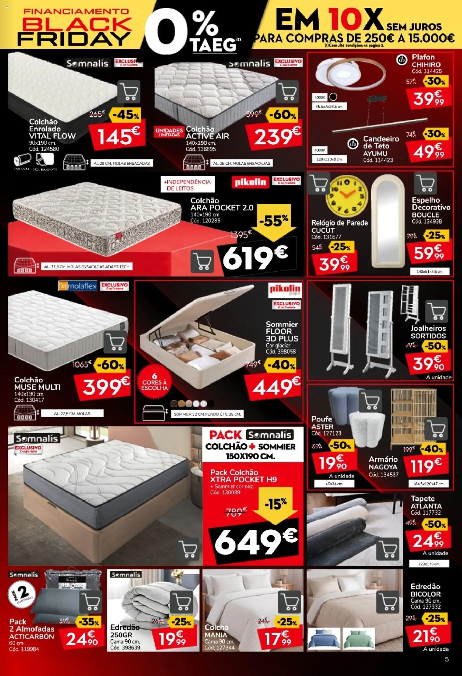 Conforama Black Friday │ válido de 29/10/2026 | Página: 5 | Produtos: Relógio, Candeeiro, Colchão, Tapete
