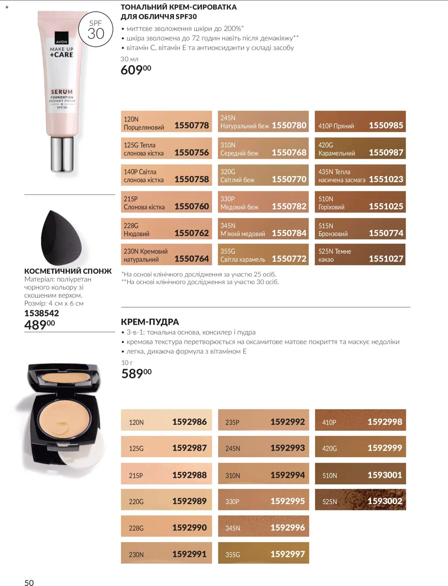 AVON Kаталог - дійснийкції з 01.10.2026 | Сторінка: 50 | Товари: Пудра, Спонж, Консилер