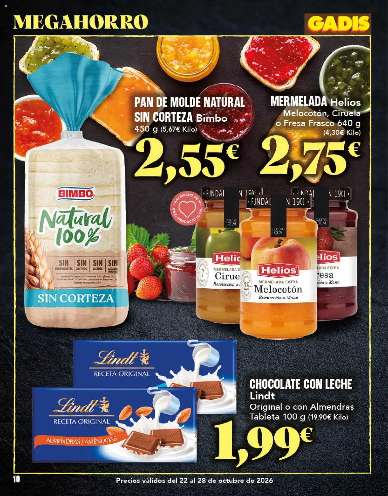 Gadis - folleto │ válido desde el 22/10/2026 | Página: 10 | Productos: Mermelada, Chocolate, Lindt, Chocolate con leche