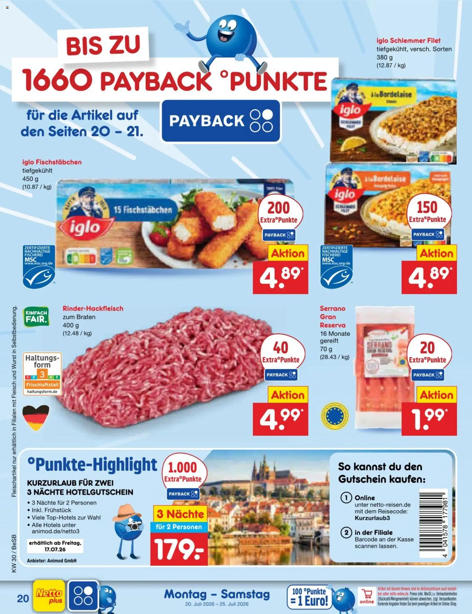 Netto Marken-Discount Prospekt – gültig ab 20.07.2026 | Seite: 36 | Produkte: Iglo, Fischstabchen, Wurst, Fleisch
