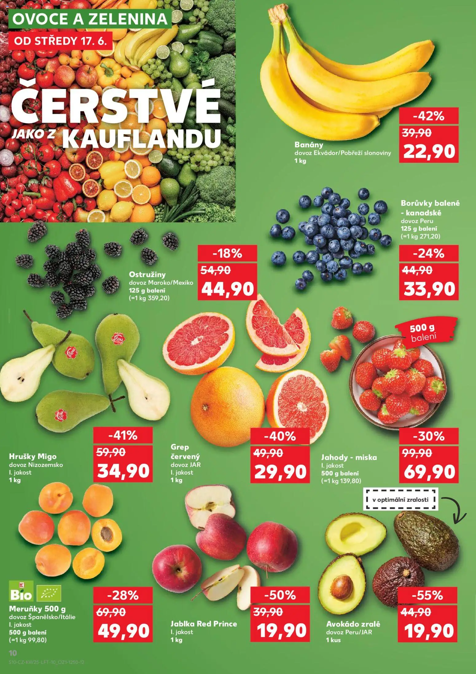 Kaufland leták - Liberec od 17.06.2026 | Strana: 10 | Produkty: Hrušky, Jahody, Borůvky, Avokádo