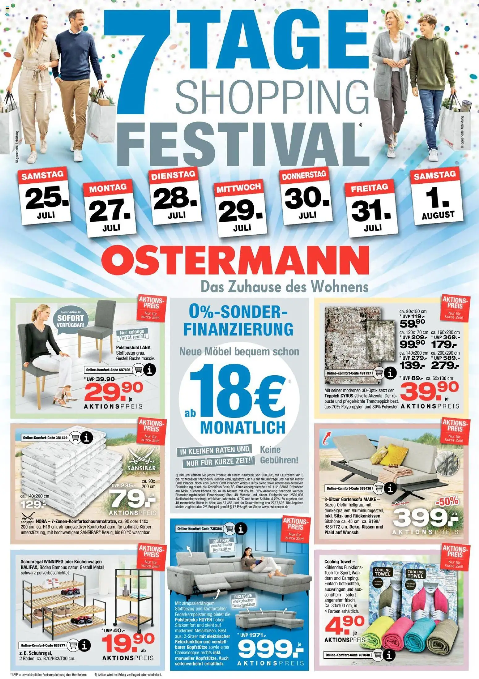 Ostermann Prospekt – gültig ab 25.07.2026 | Seite: 1 | Produkte: Kissen, Teppich, Schuhregal, Kuchen