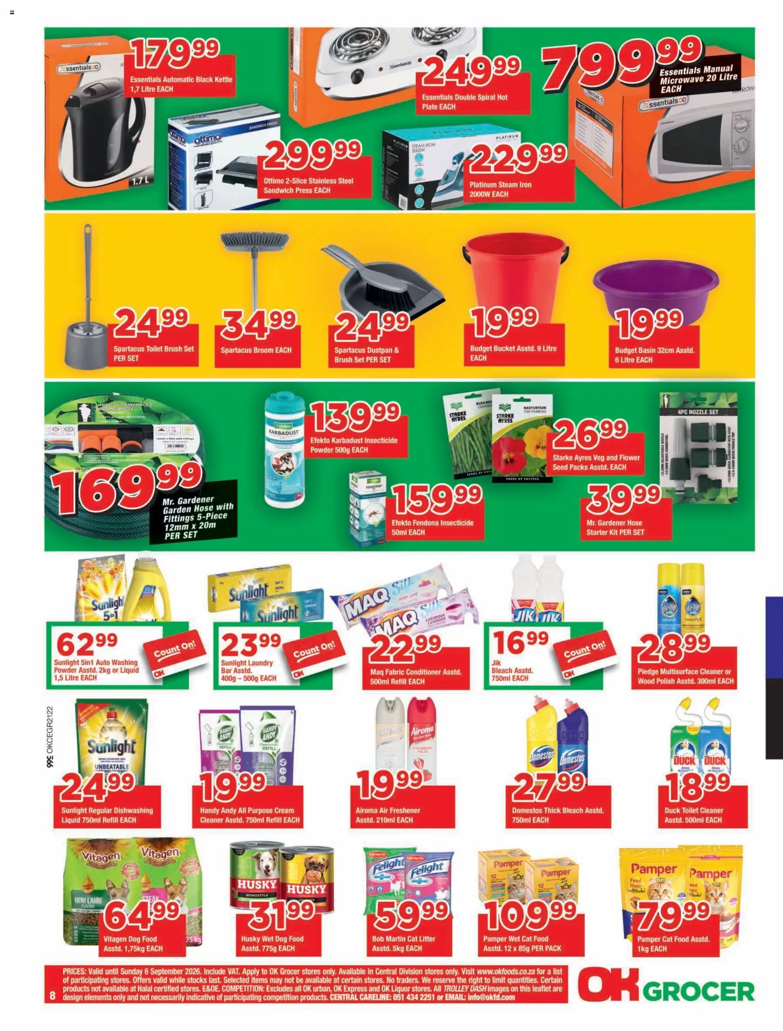 New OK Foods catalogue – valid from 25/08/2026 | Page: 8 | Products: Kettle, Iron, Garden hose, Cat litter