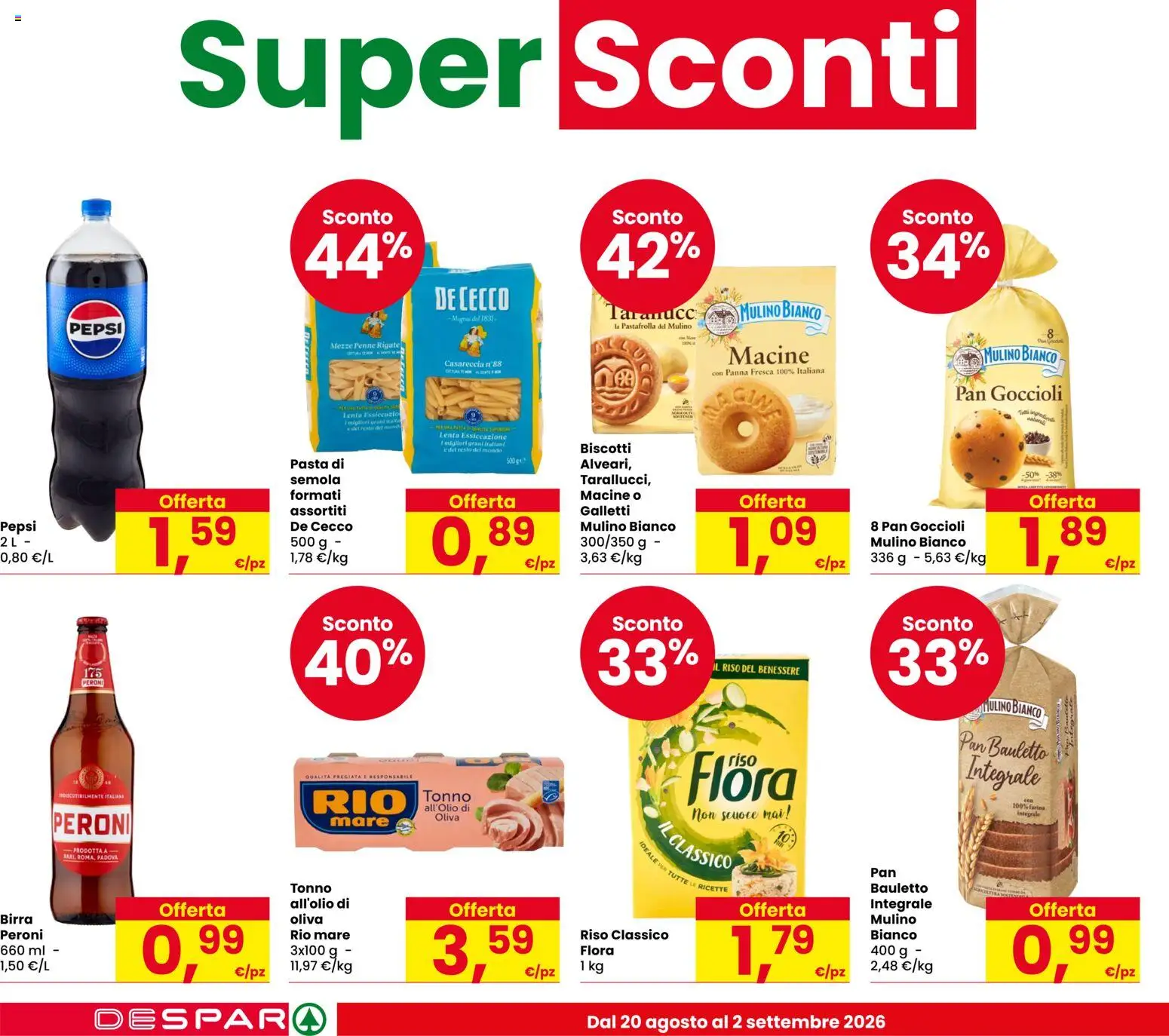 Volantino Eurospar del 20/08/2026 | Pagina: 6 | Prodotti: Riso, Biscotti, De Cecco, Tonno