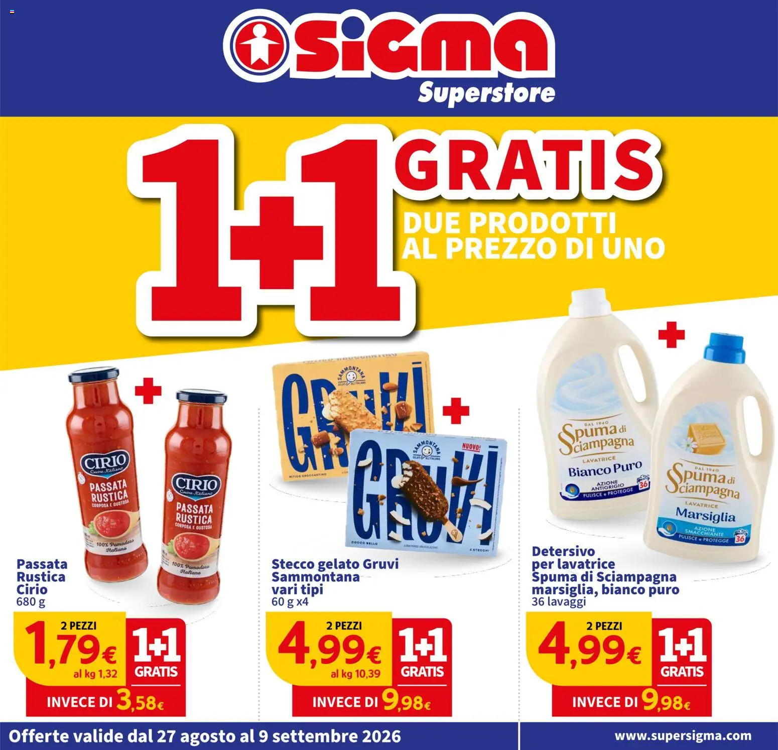 Volantino SIGMA del 27/08/2026 | Pagina: 1 | Prodotti: Gelato, Pomodoro, Lavatrice, Cocco