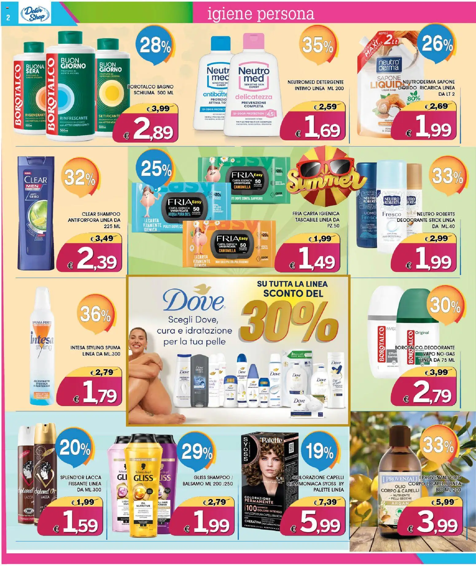 Volantino Deter Shop del 01/07/2026 | Pagina: 2 | Prodotti: Colorazione capelli, Intimo, Acqua, Bagno