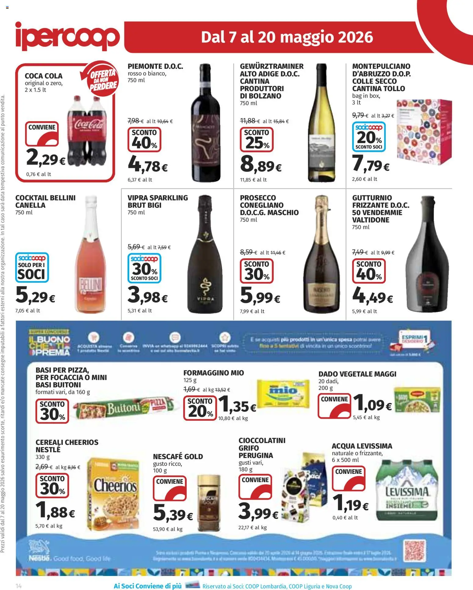 Volantino Ipercoop del 07.05.2026 | Pagina: 14 | Prodotti: Focaccia, Prosecco, Acqua, Data