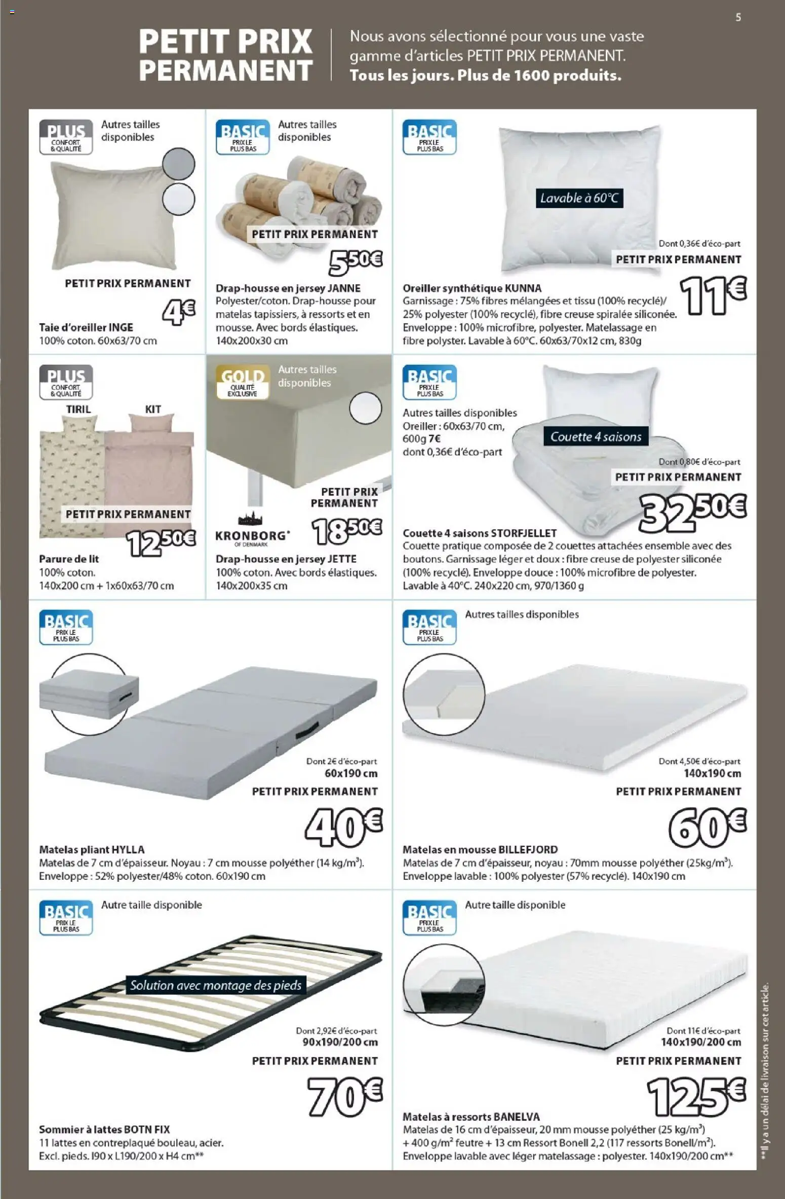 {H1} | Page: 5 | Produits: Taie d'oreiller, Parure de lit, Enveloppe, Lit