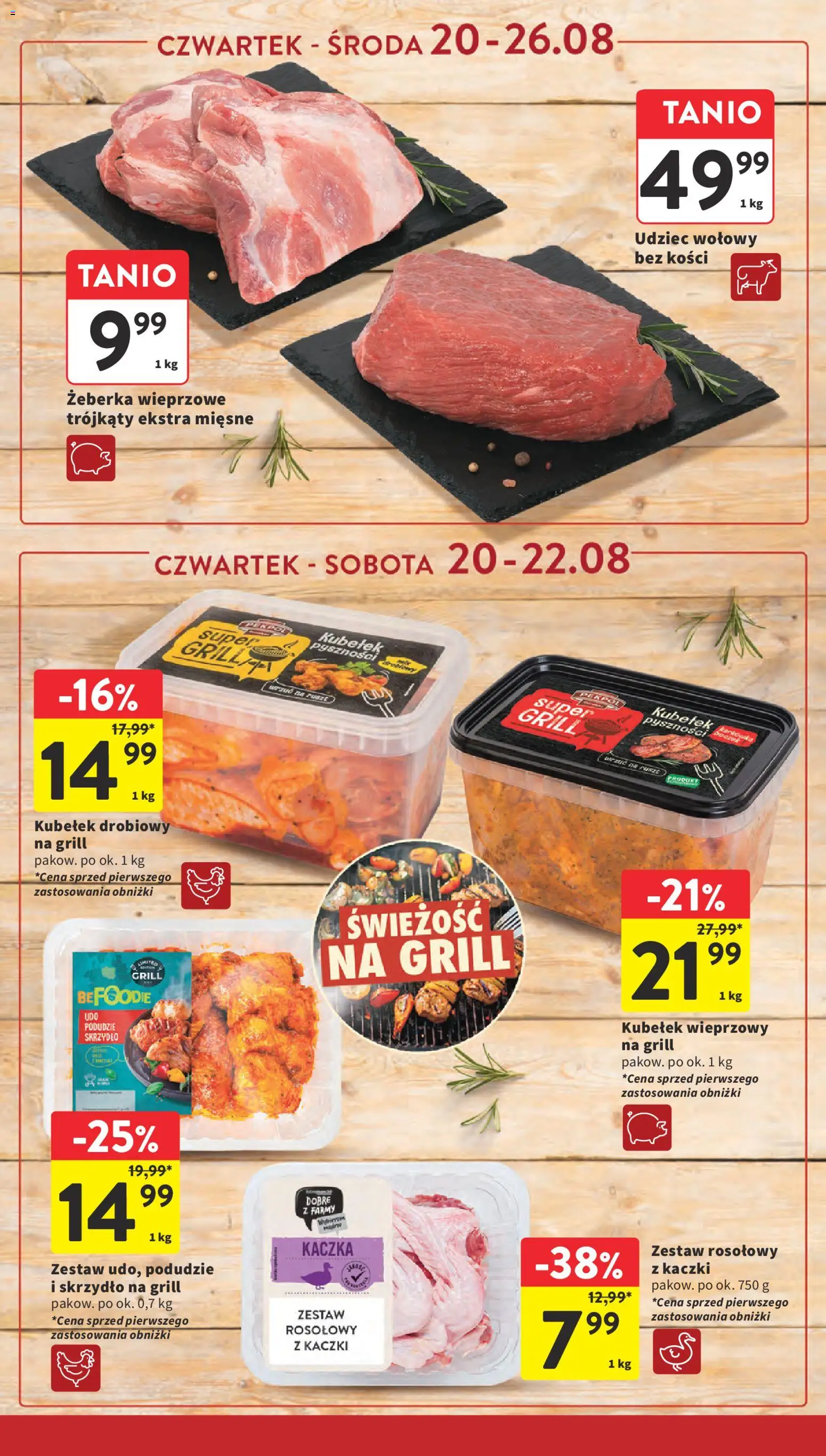 Intermarche gazetka od 20.08.2026 | Strona: 16 | Produkty: Żeberka, Żeberka wieprzowe, Udziec wołowy, Grill