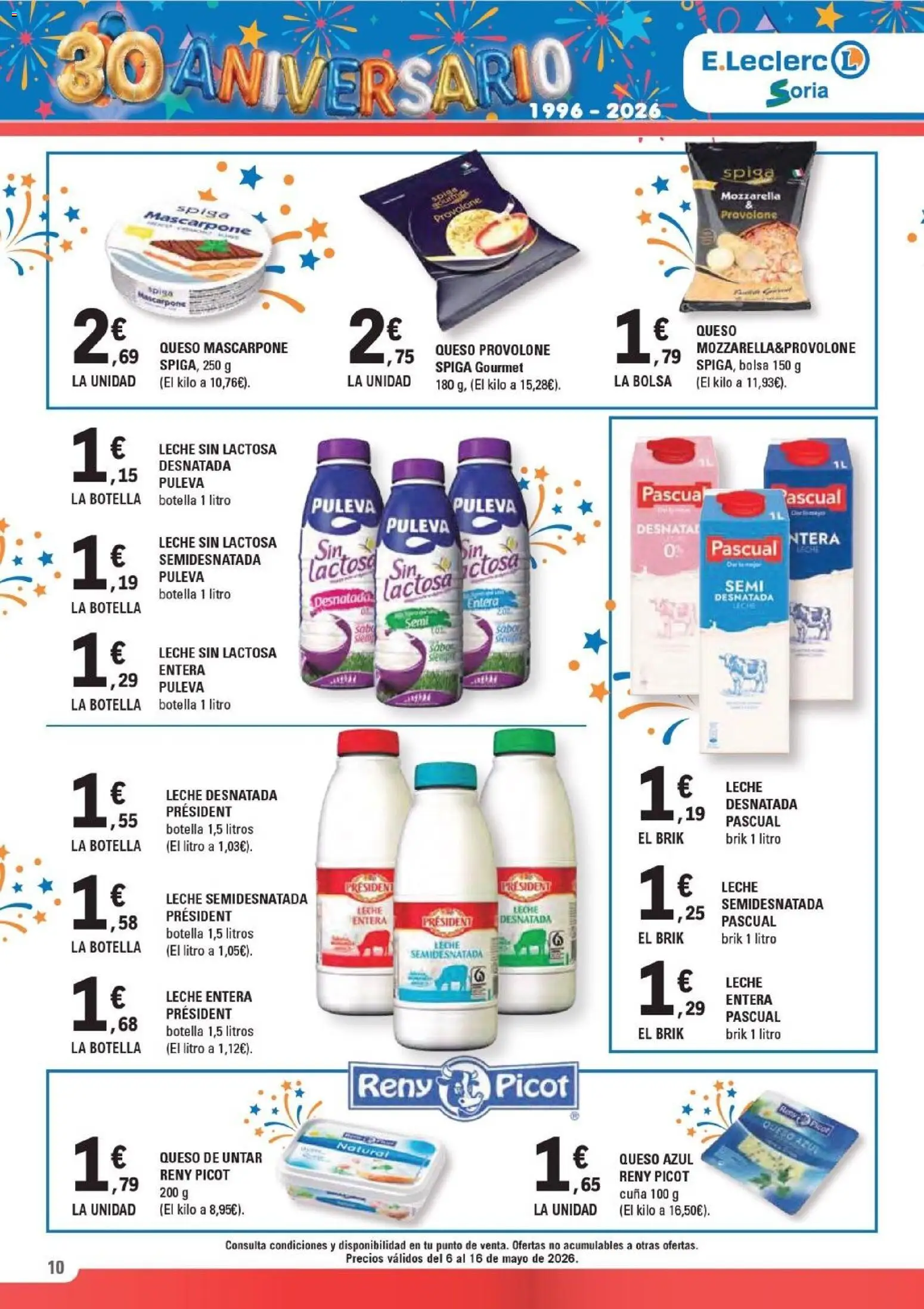 E.Leclerc Soria │ válido desde el 06.05.2026 | Página: 10 | Productos: Leche desnatada, Leche sin lactosa, Queso, Cuna