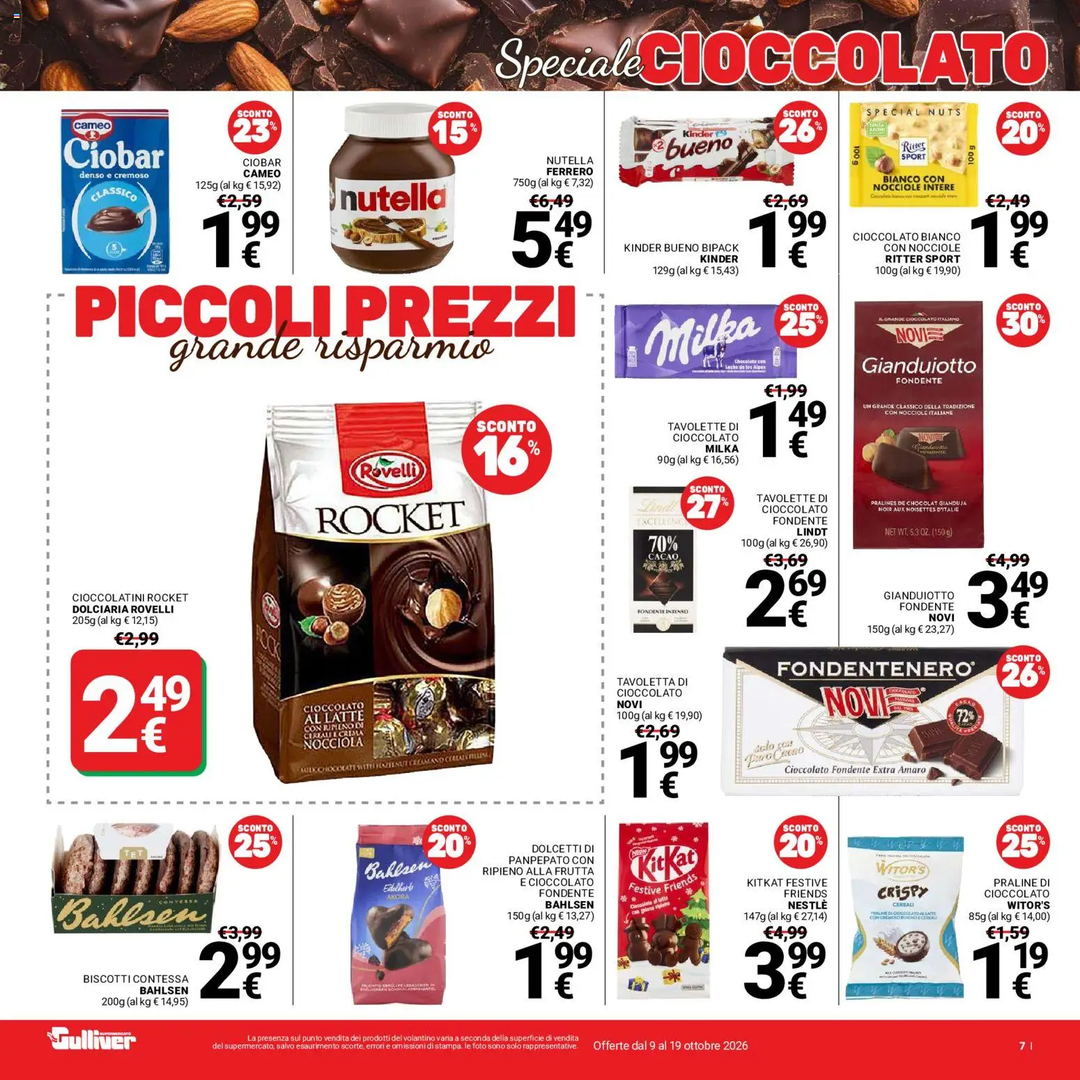 Volantino Gulliver del 09/10/2026 | Pagina: 7 | Prodotti: Cereali, Nocciole, Tavoletta, Cioccolato bianco