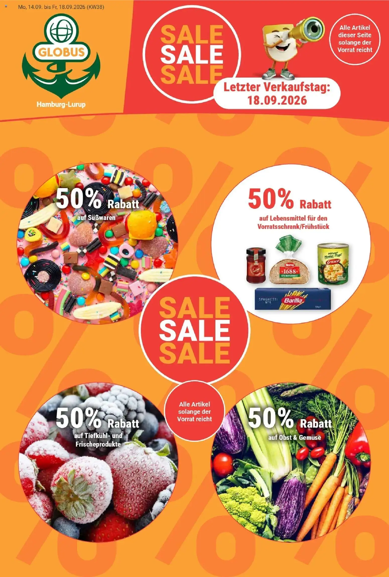 Globus Prospekt Hamburg (ab 14.09.2026) » Angebote online | Seite: 1 | Produkte: Barilla, Spaghetti, Gemüse, Obst