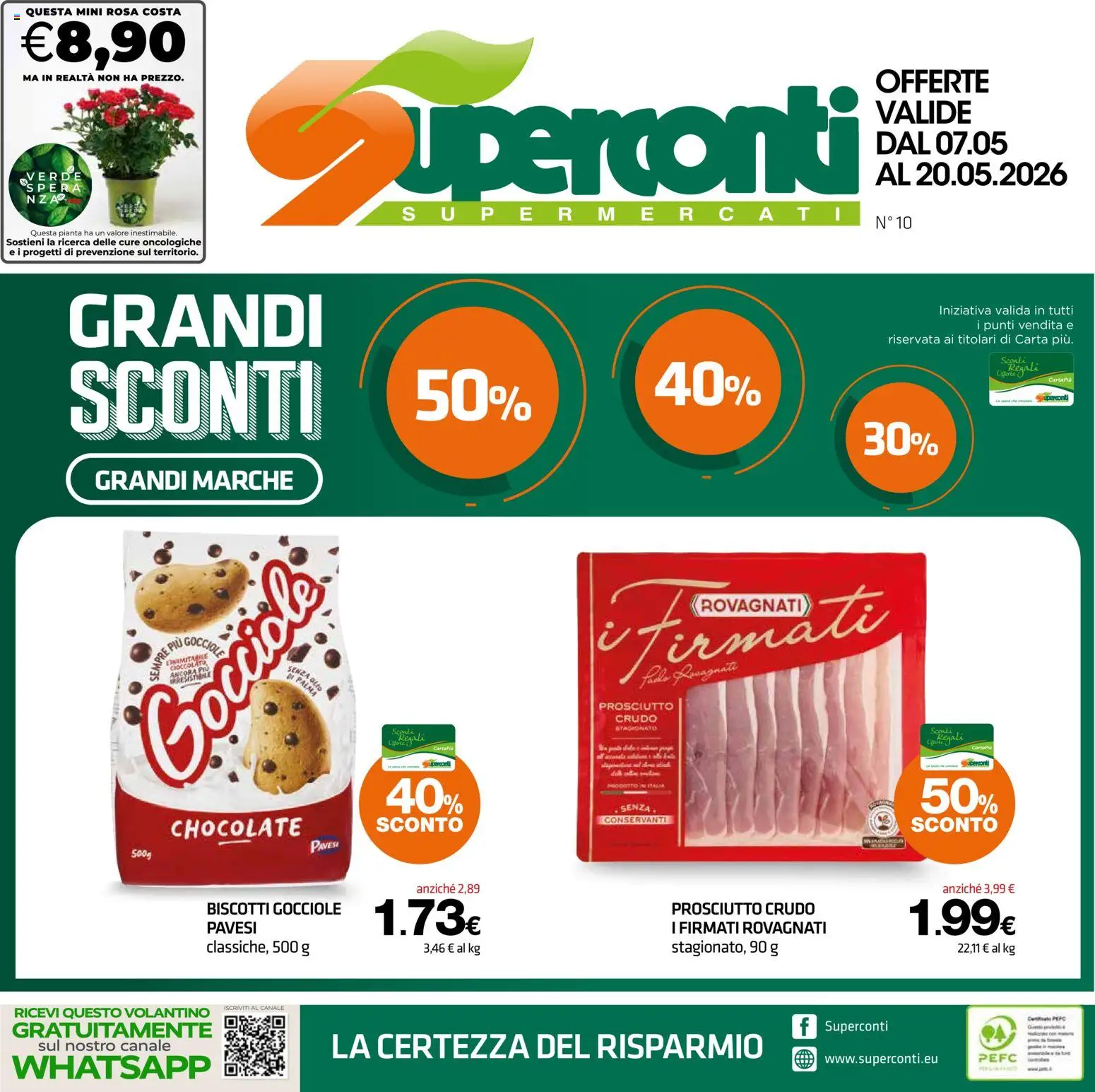 Volantino Superconti del 07.05.2026 | Pagina: 1 | Prodotti: Prosciutto Crudo, Biscotti, Olio, Prosciutto