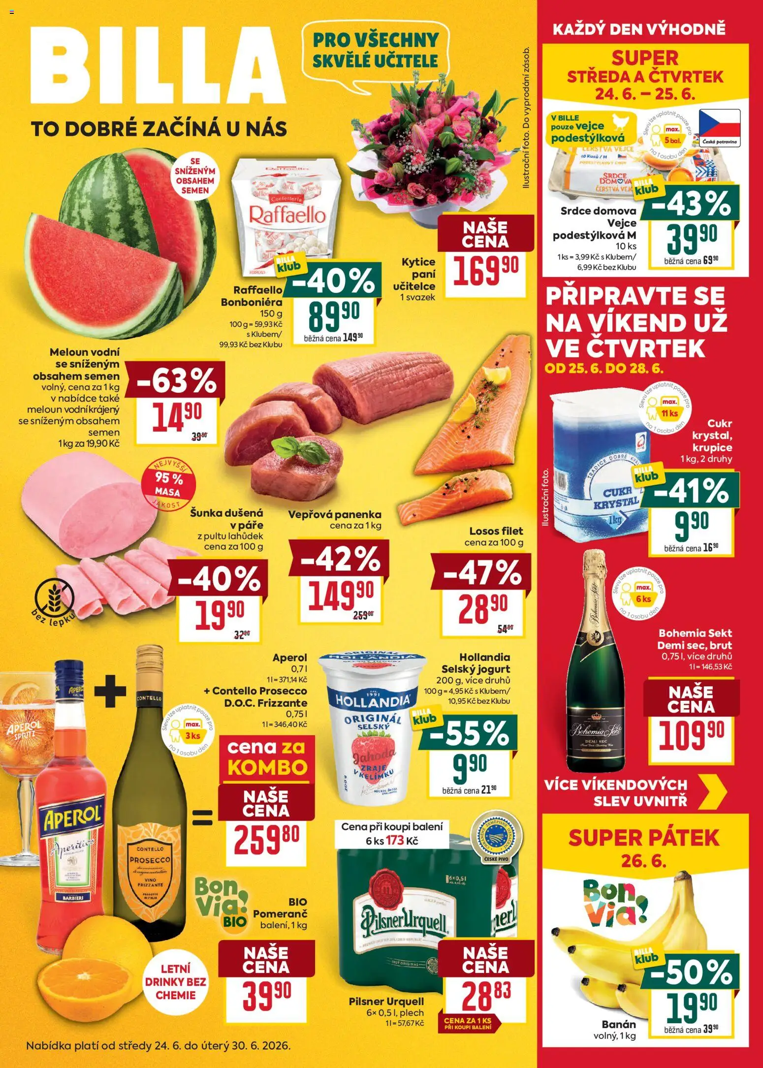 Billa Malý leták od 24.06.2026 | Strana: 1 | Produkty: Banán, Sekt, Cukr, Filet