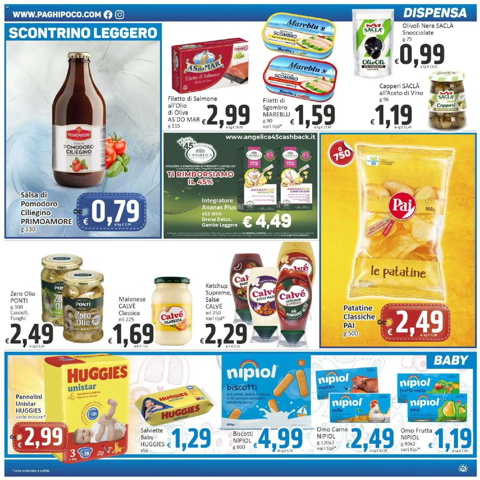 Volantino Paghi Poco del 28.05.2026 | Pagina: 15 | Prodotti: Ketchup, Biscotti, Frutta, Pomodoro