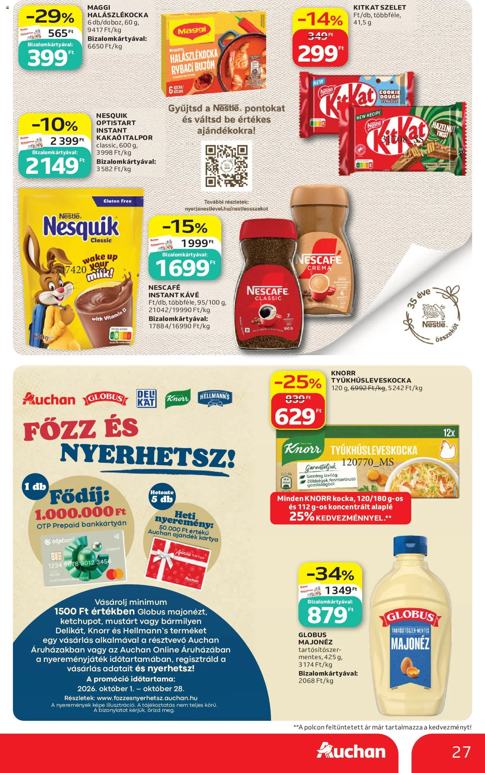 Auchan akciós ujság - amely érvényes a következő dátumtól: 2026.10.01. | Oldal: 27 | Termékek: Nestlé, Kakaó, KitKat, Kávé