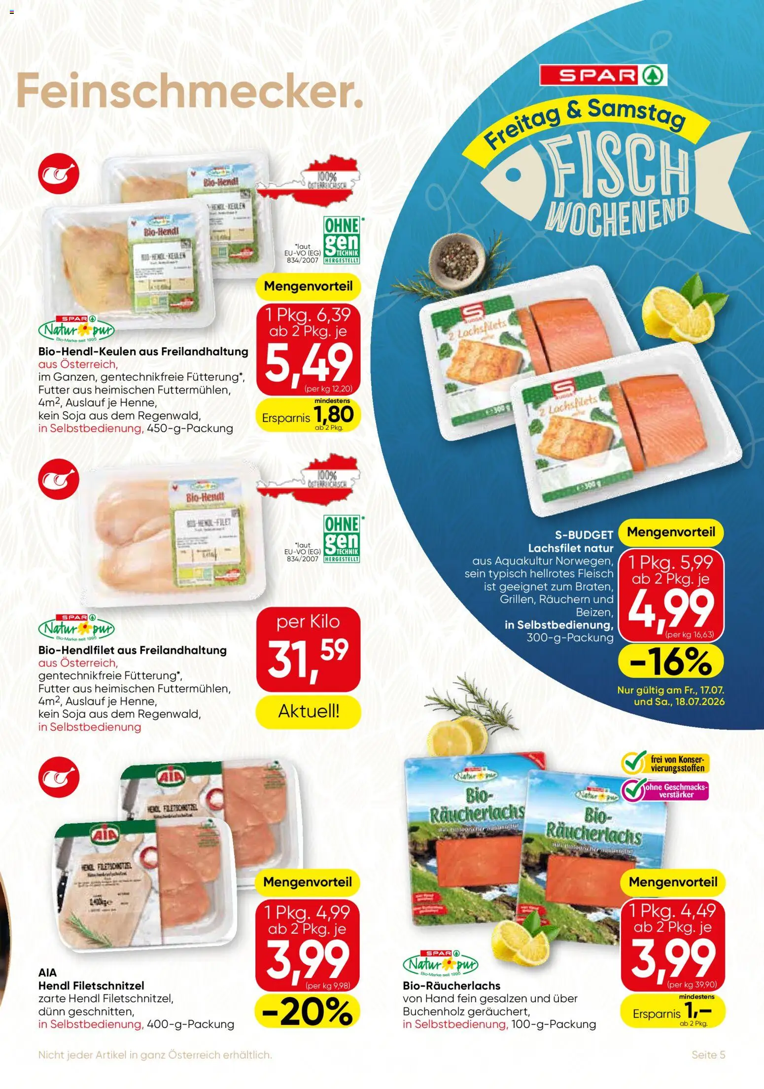 SPAR Gourmet Flugblatt gültig ab 16.07.2026 | Seite: 5 | Produkte: Lachsfilet, Fisch