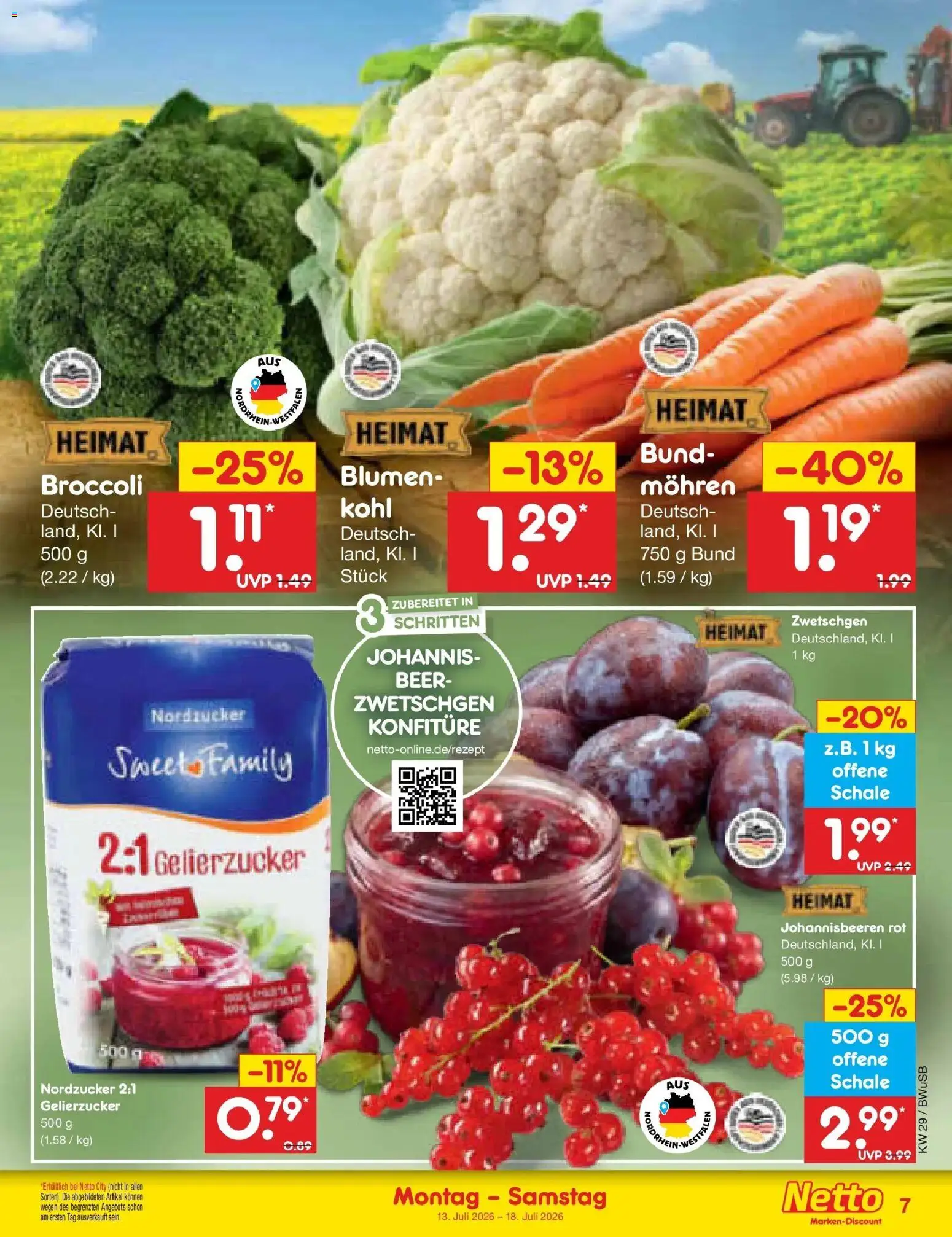 Netto Marken-Discount Prospekt Bielefeld – gültig ab 13.07.2026 | Seite: 7 | Produkte: Gelierzucker, Blumen, Zwetschgen, Mohren
