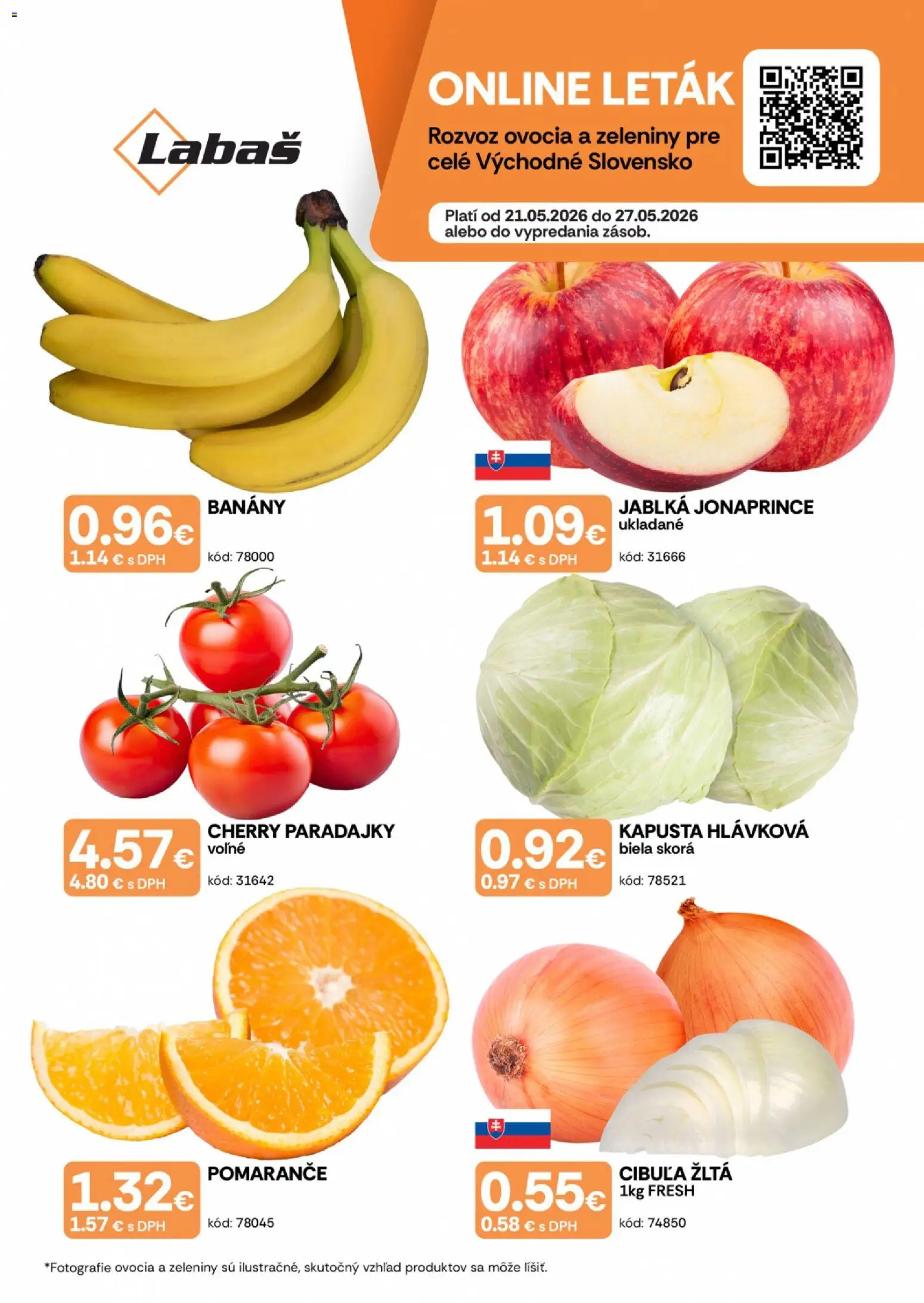 Nové Labaš akcie – leták je platný od 21.05.2026 | Strana: 1 | Produkty: Kapusta, Pomaranče, Paradajky, Cibuľa
