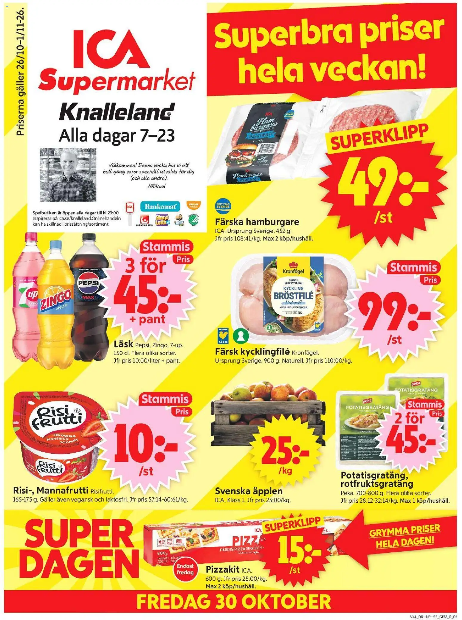 ICA Supermarket reklamblad aktuell från 26/10/2026 | Sida: 1 | Produkter: Gem, Pepsi, Pizzadeg, Pizzakit