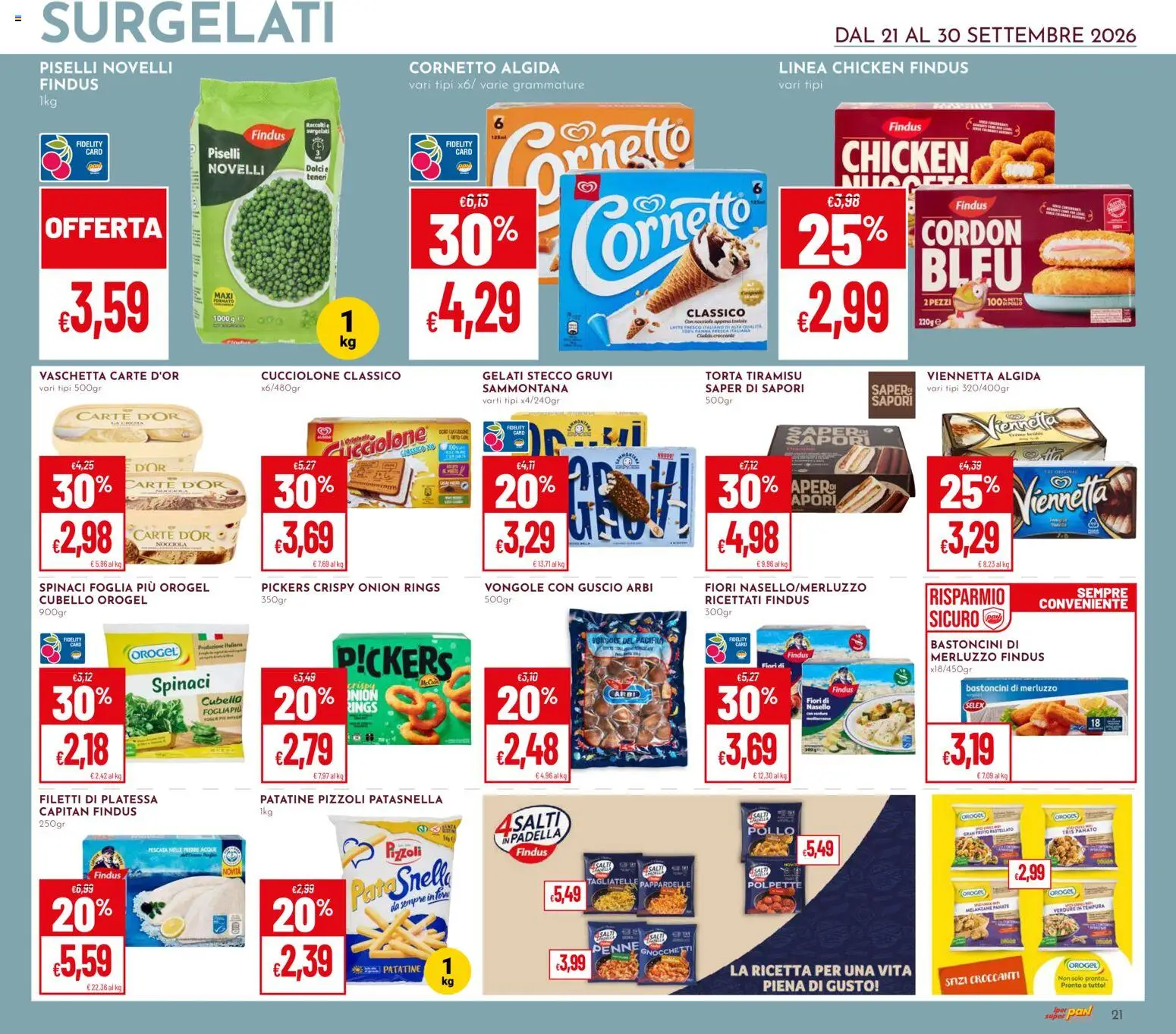 Volantino Pan del 30/09/2026 | Pagina: 21 | Prodotti: Cornetto, Vongole, Torta, Gnocchetti