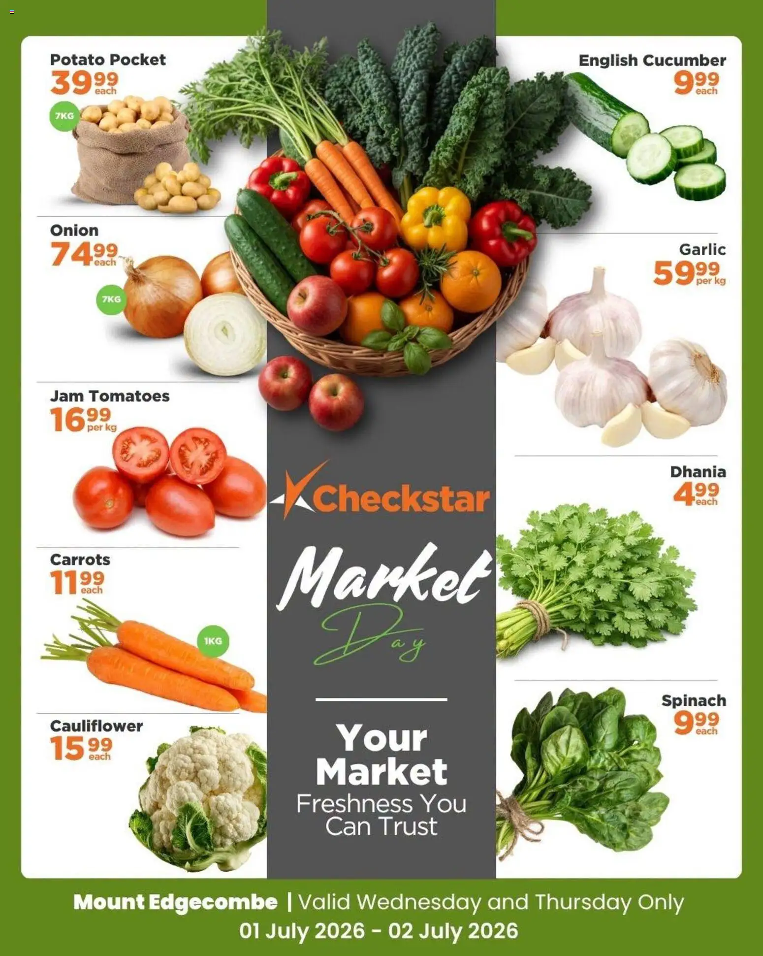 New Check Star catalogue – valid from 01/07/2026 | Page: 1 | Products: Cauliflower, Carrots, Garlic, Peach