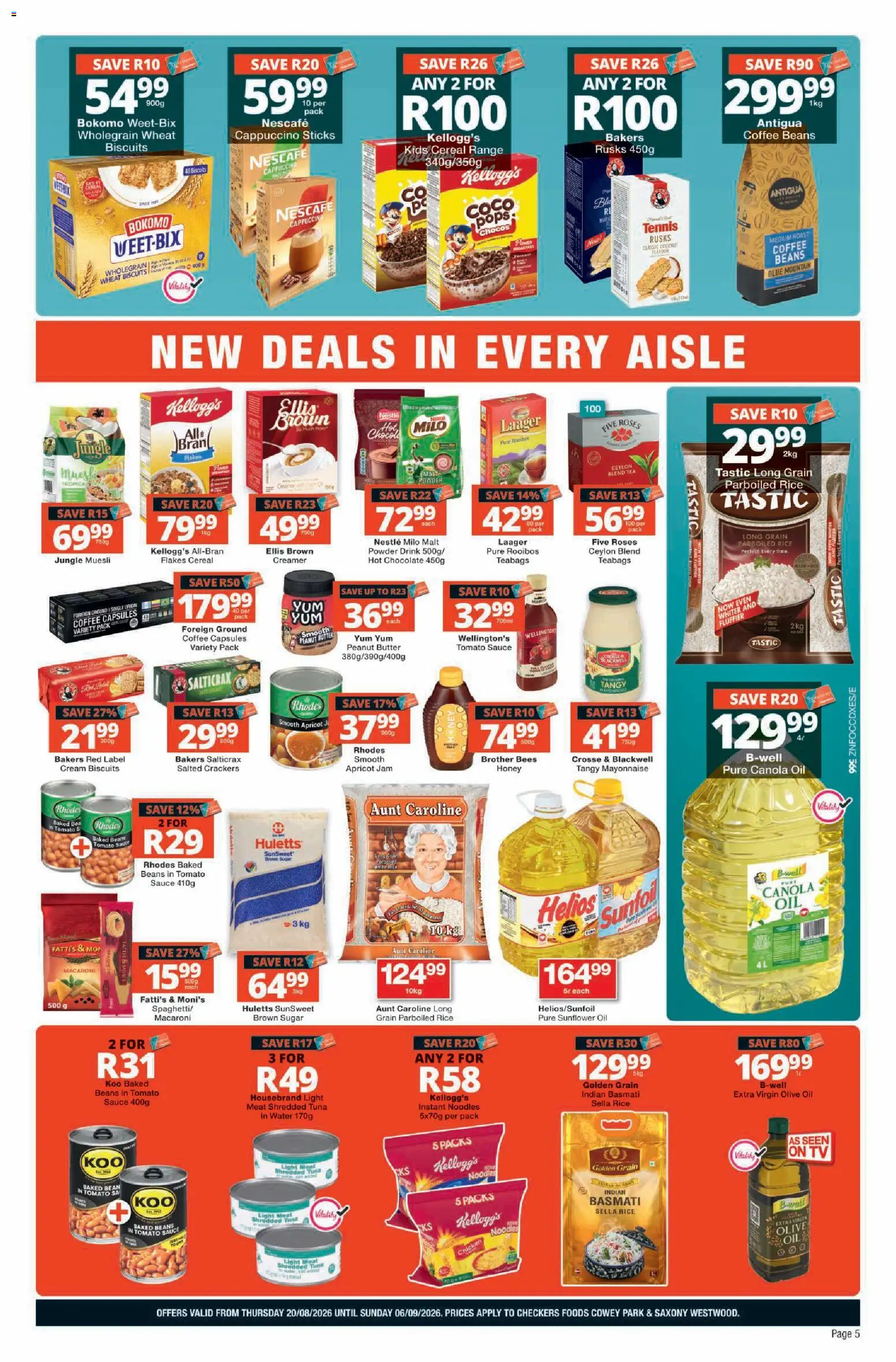 New Checkers catalogue – valid from 20/08/2026 | Page: 5 | Products: Coffee beans, Beans, Jam, Light