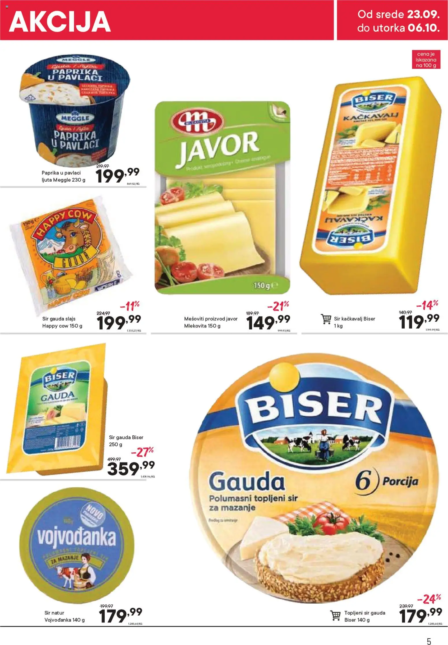 PerSu katalog - važi od 23.09.2026 | Strana: 5 | Proizvode: Sir, Kačkavalj, Paprika u pavlaci, Topljeni sir
