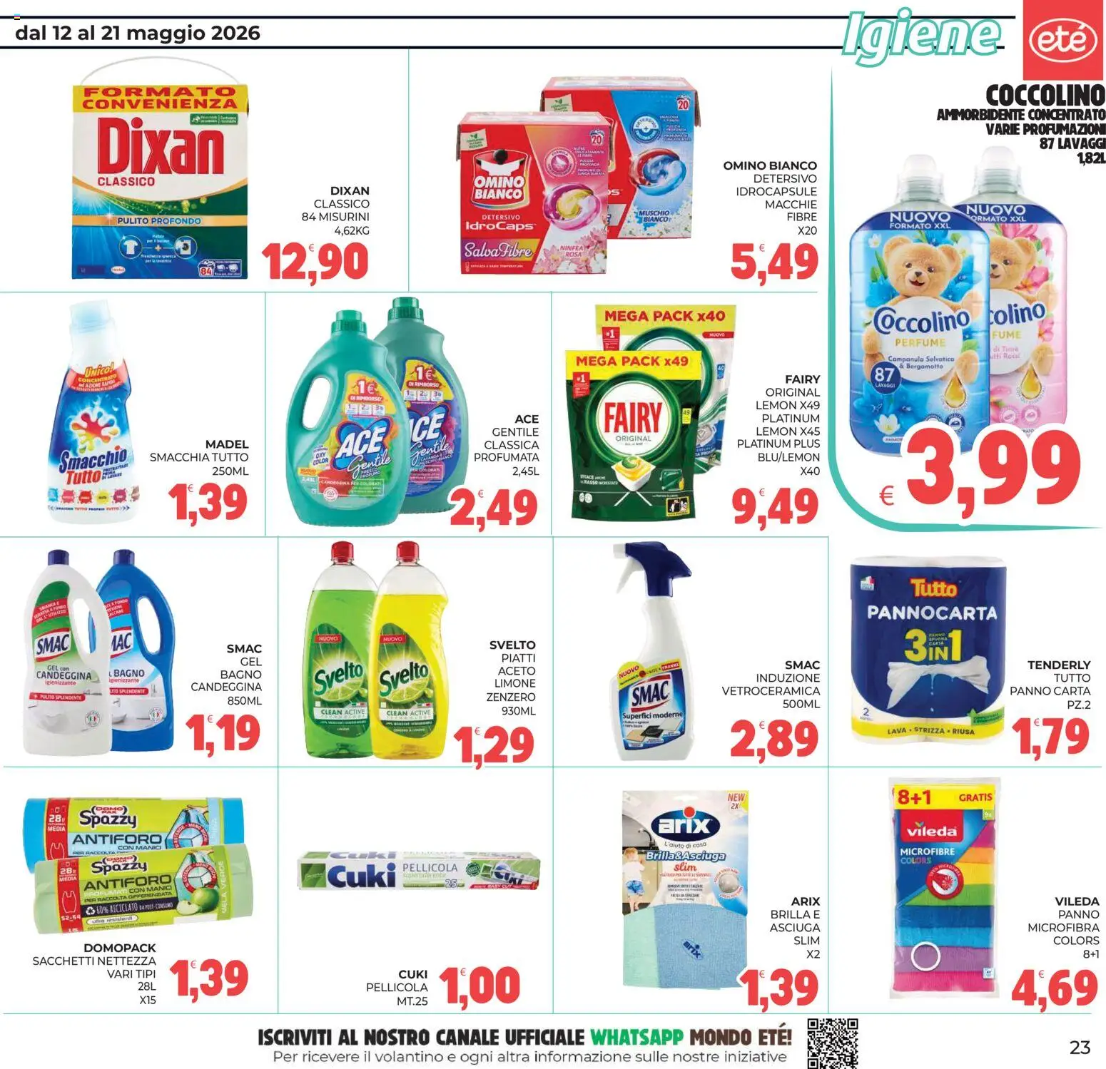 Volantino Eté del 12.05.2026 | Pagina: 23 | Prodotti: Candeggina, Limone, Aceto, Pellicola