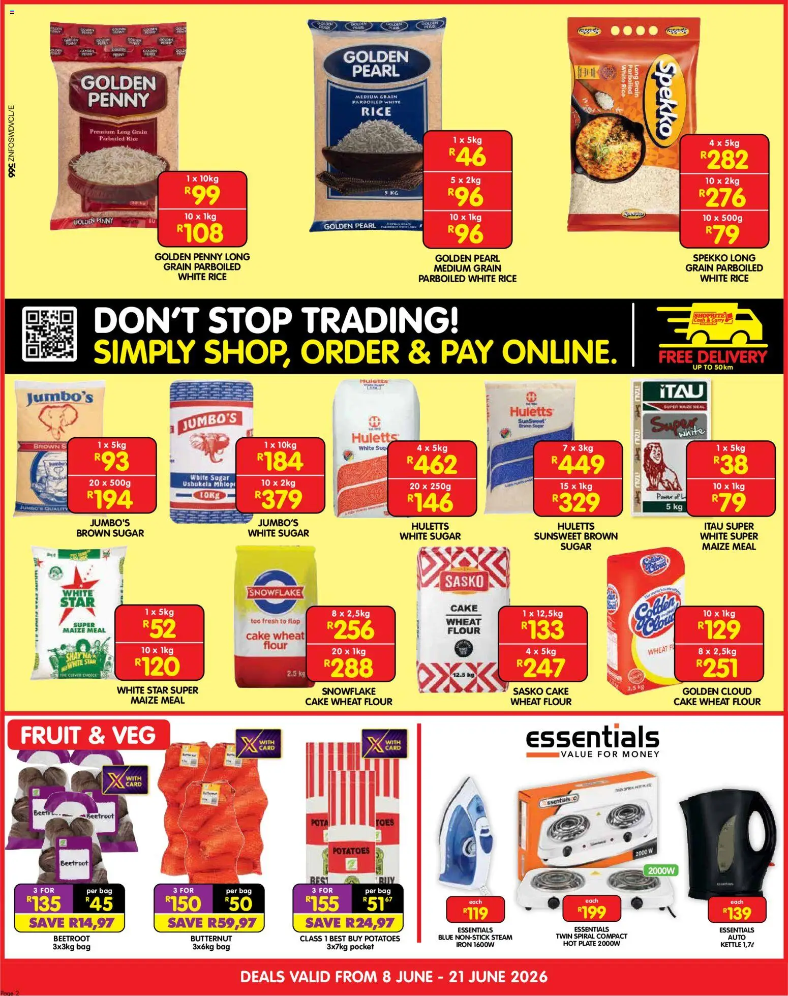 New Shoprite catalogue – valid from 08.06.2026 | Page: 2 | Products: Plate, Potatoes, Fruit, Sugar
