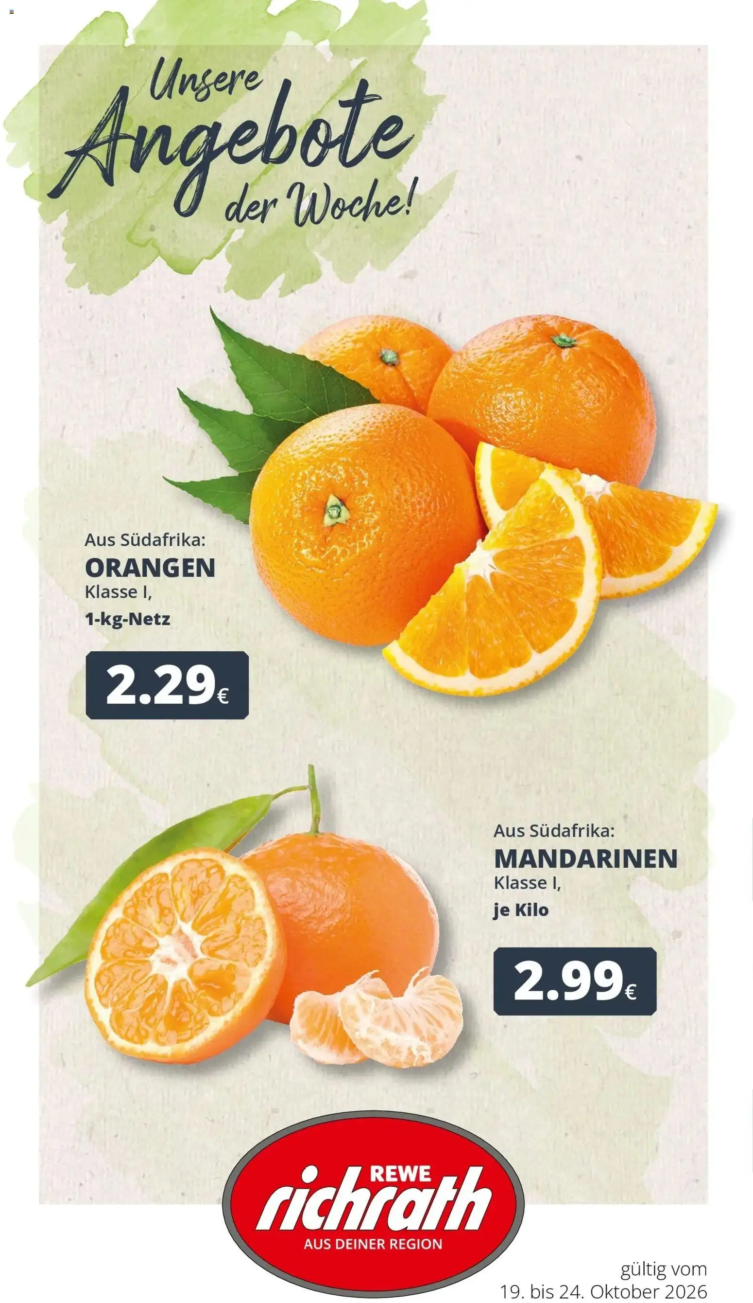 REWE Prospekt ab 19.10.2026 zum Blättern » Angebote | Seite: 1 | Produkte: Mandarinen, Orangen