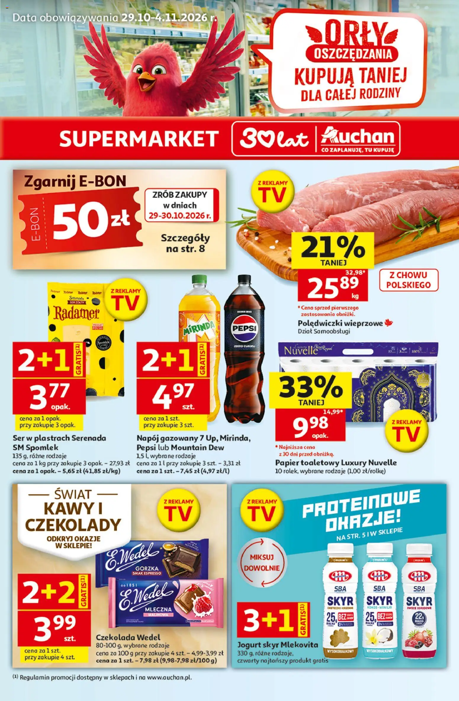 Auchan gazetka od 29.10.2026 | Strona: 1 | Produkty: Jogurt Skyr, Ser, Czekolada, Czekolada wedel