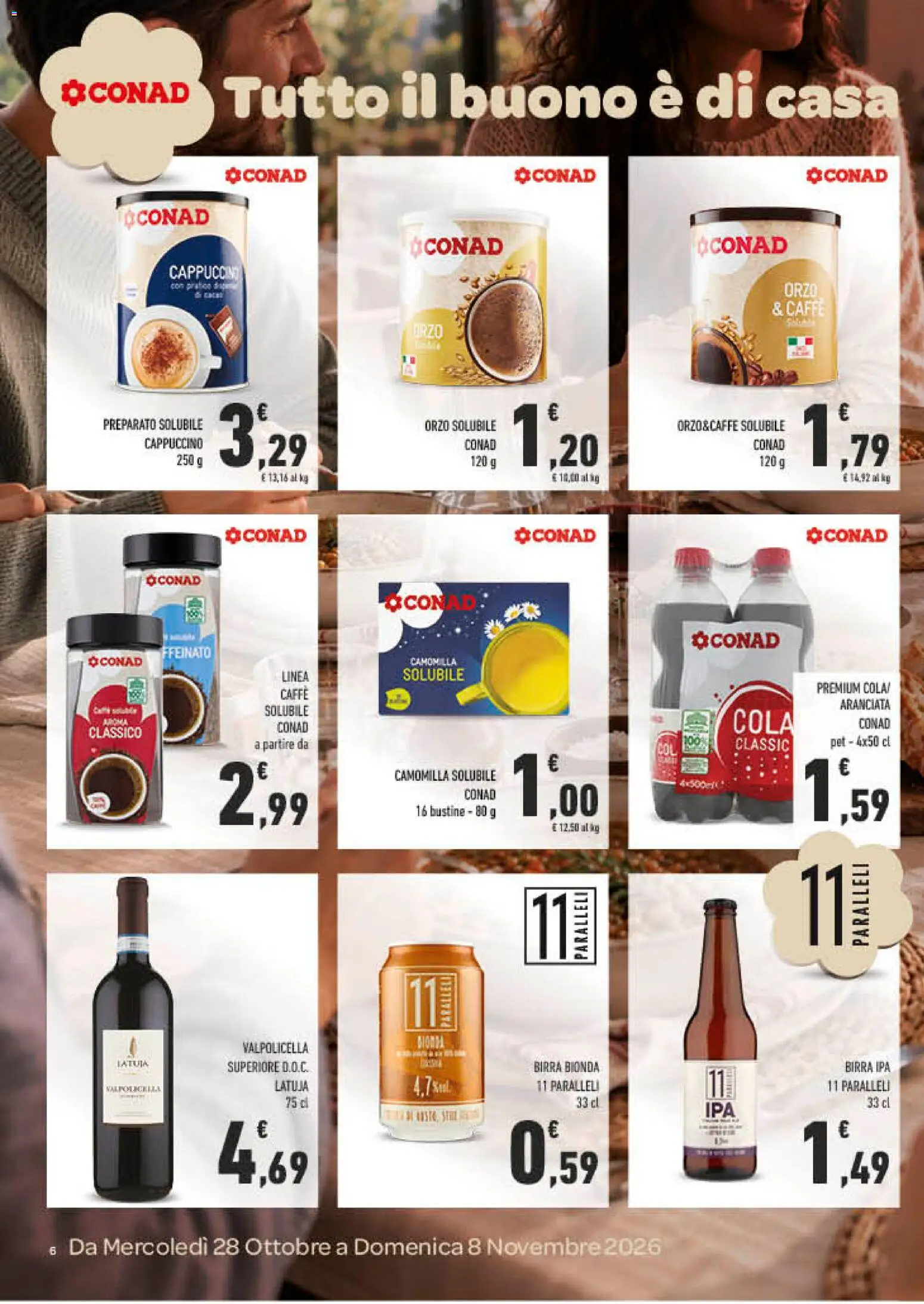 Volantino Conad del 28/10/2026 | Pagina: 6 | Prodotti: Cappuccino, Caffè, Birra