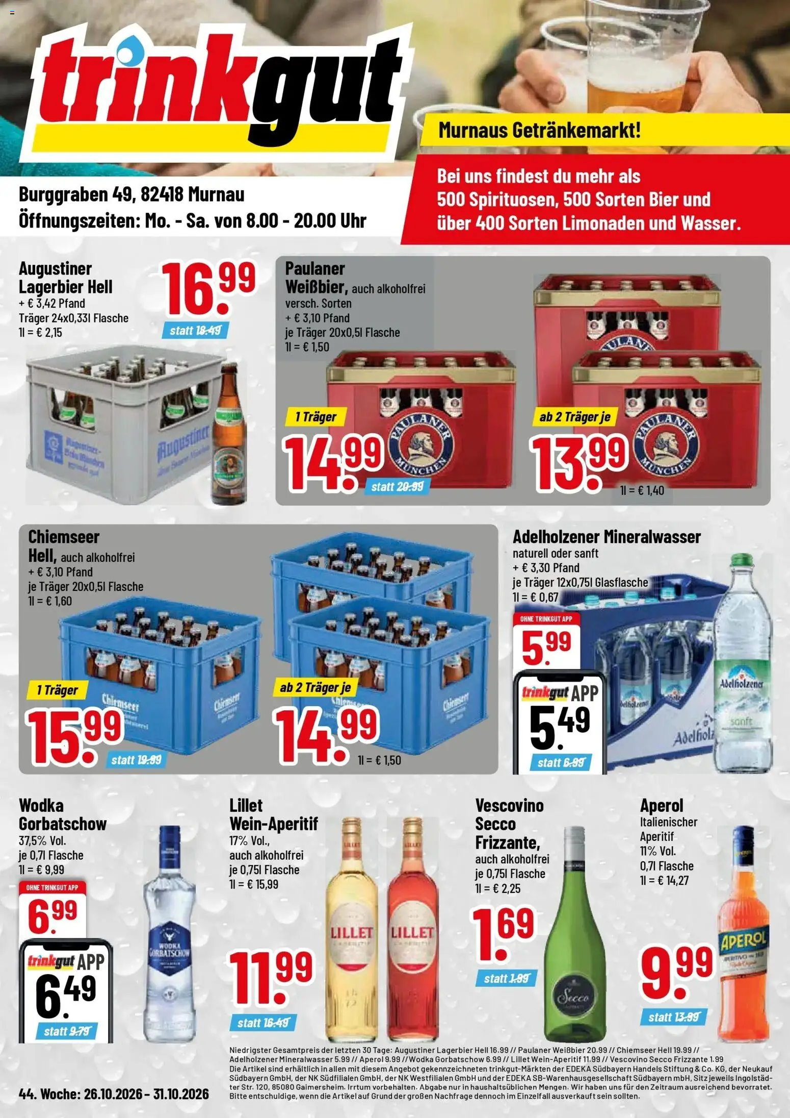 Trinkgut Prospekt Murnau – gültig ab 26.10.2026 | Seite: 1 | Produkte: Bier, Mineralwasser, Wodka, Paulaner